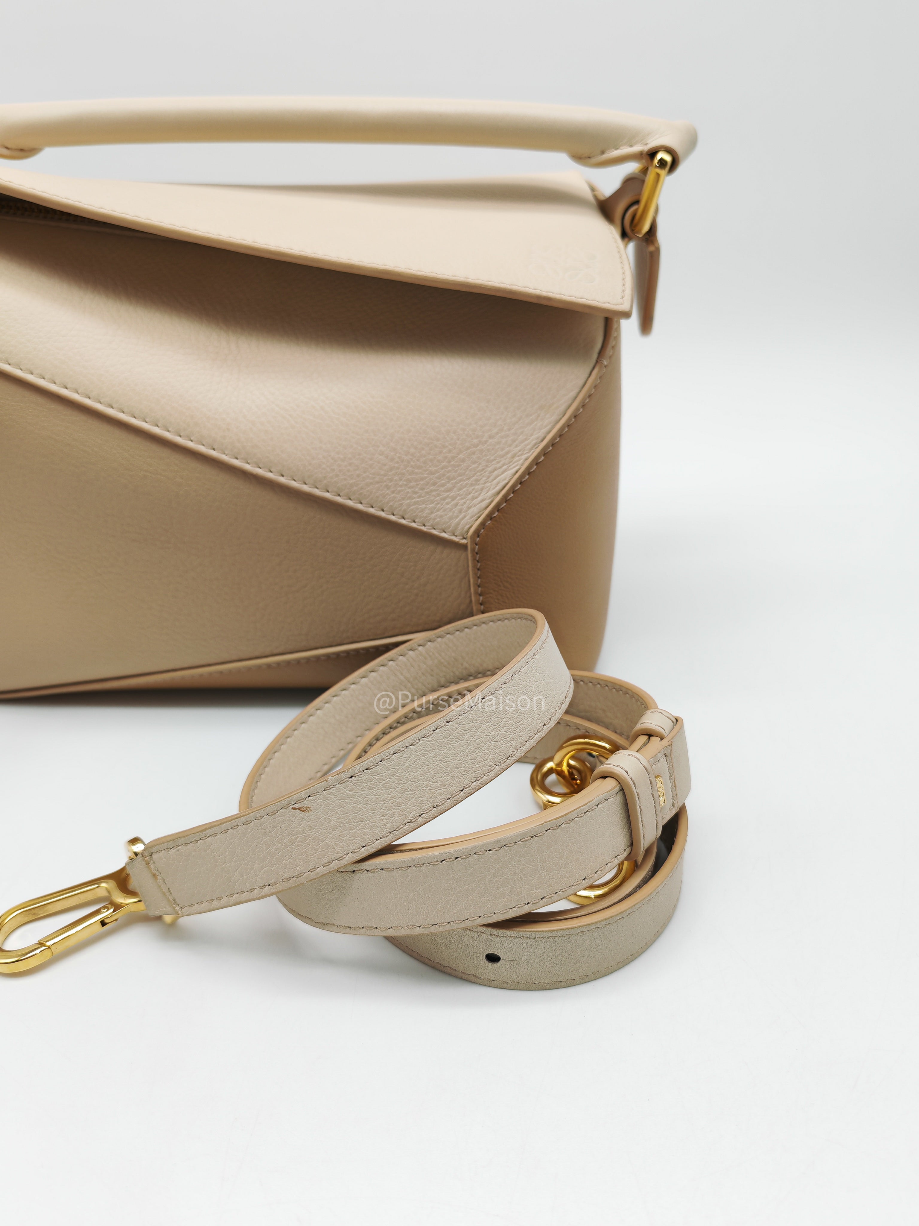 Loewe Puzzle Edge Bag Small in Angora Multi Tone Beige Calfskin Leather and Gold Hardware