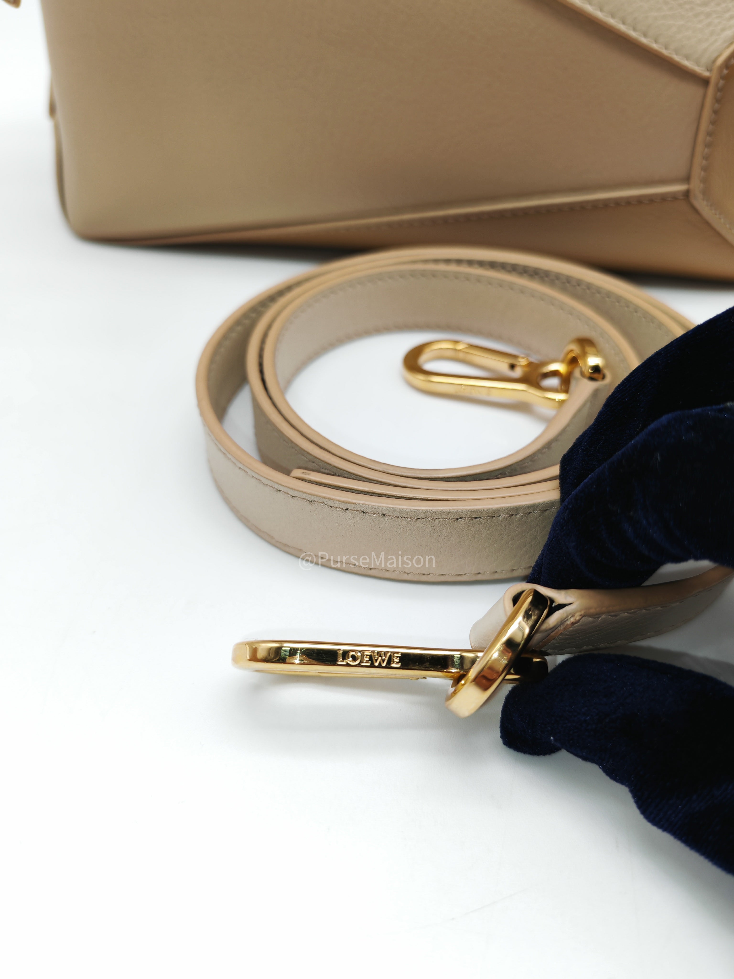 Loewe Puzzle Edge Bag Small in Angora Multi Tone Beige Calfskin Leather and Gold Hardware