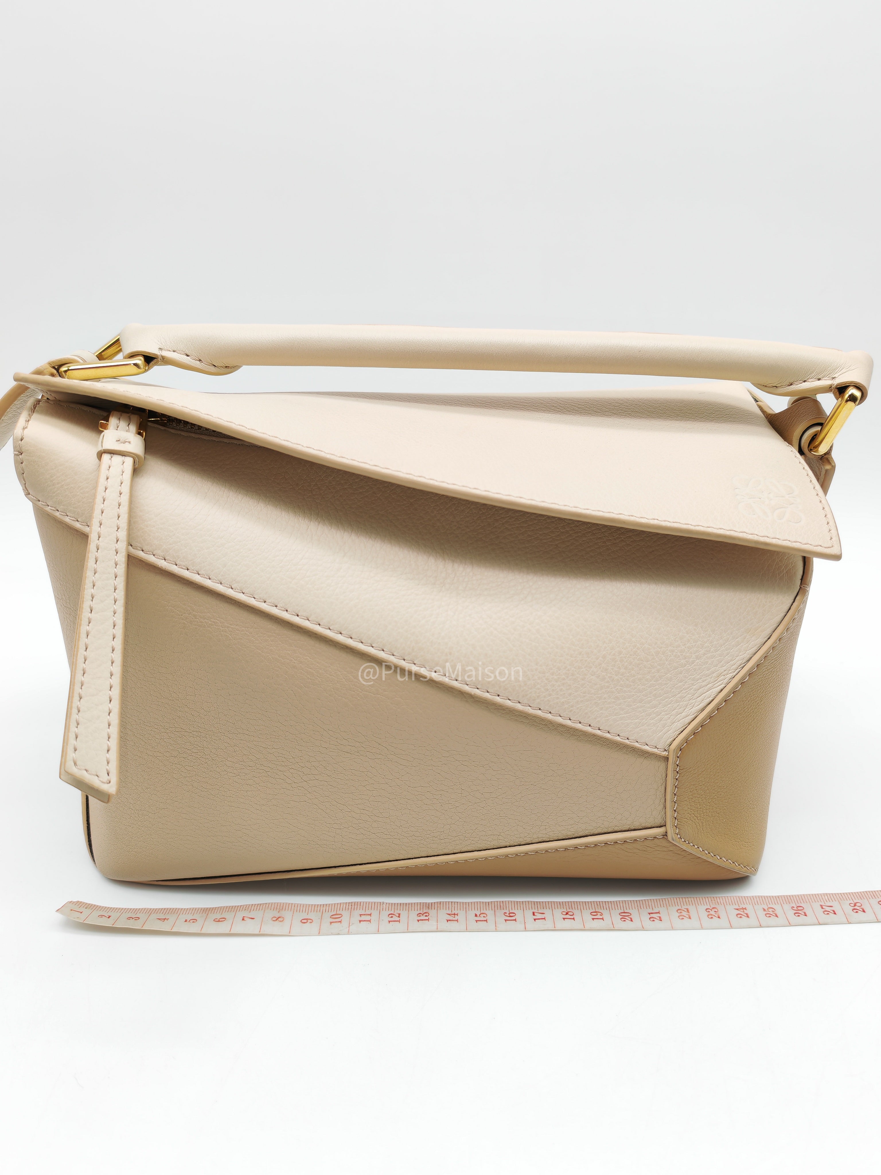 Loewe Puzzle Edge Bag Small in Angora Multi Tone Beige Calfskin Leather and Gold Hardware