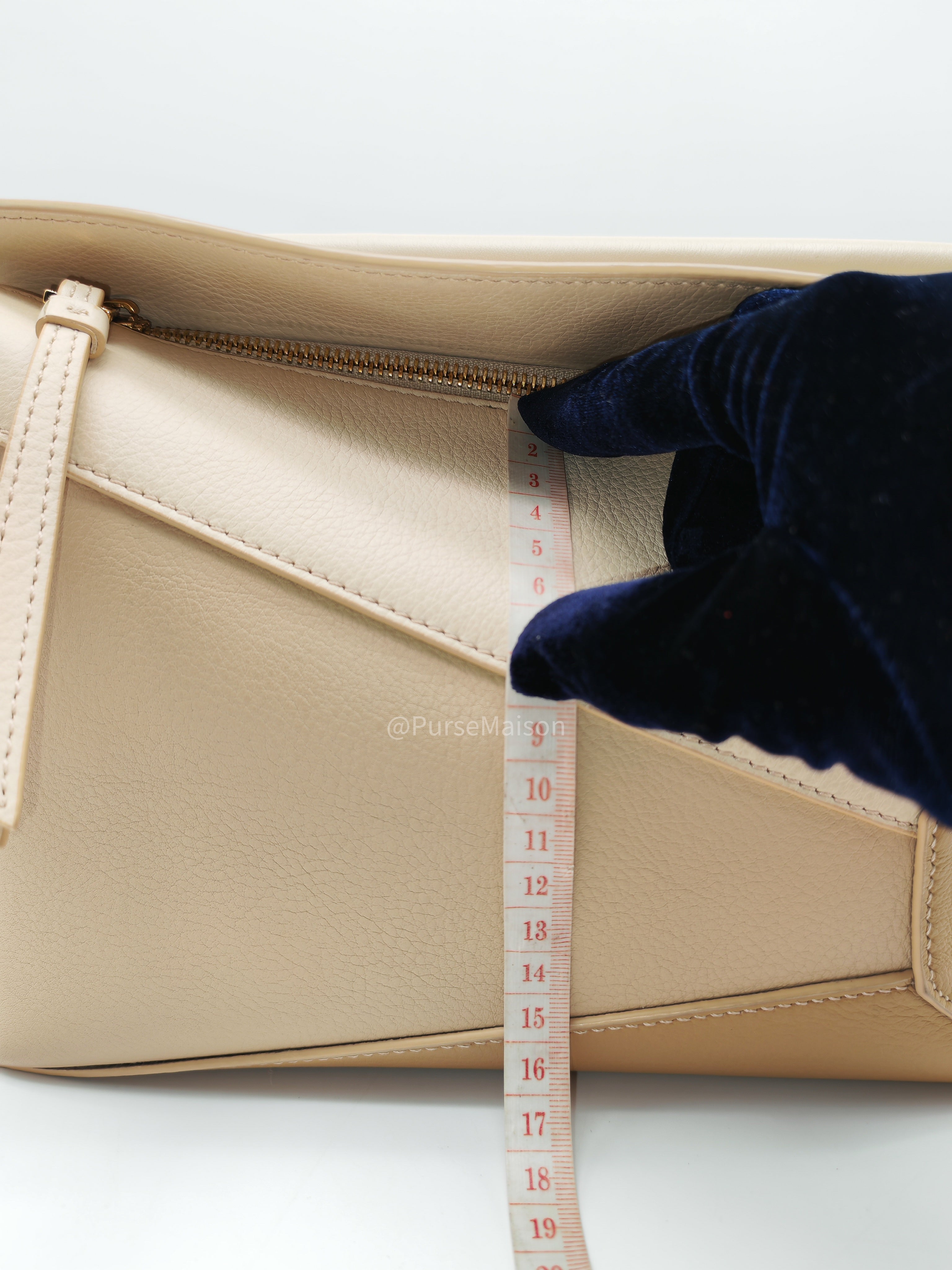 Loewe Puzzle Edge Bag Small in Angora Multi Tone Beige Calfskin Leather and Gold Hardware