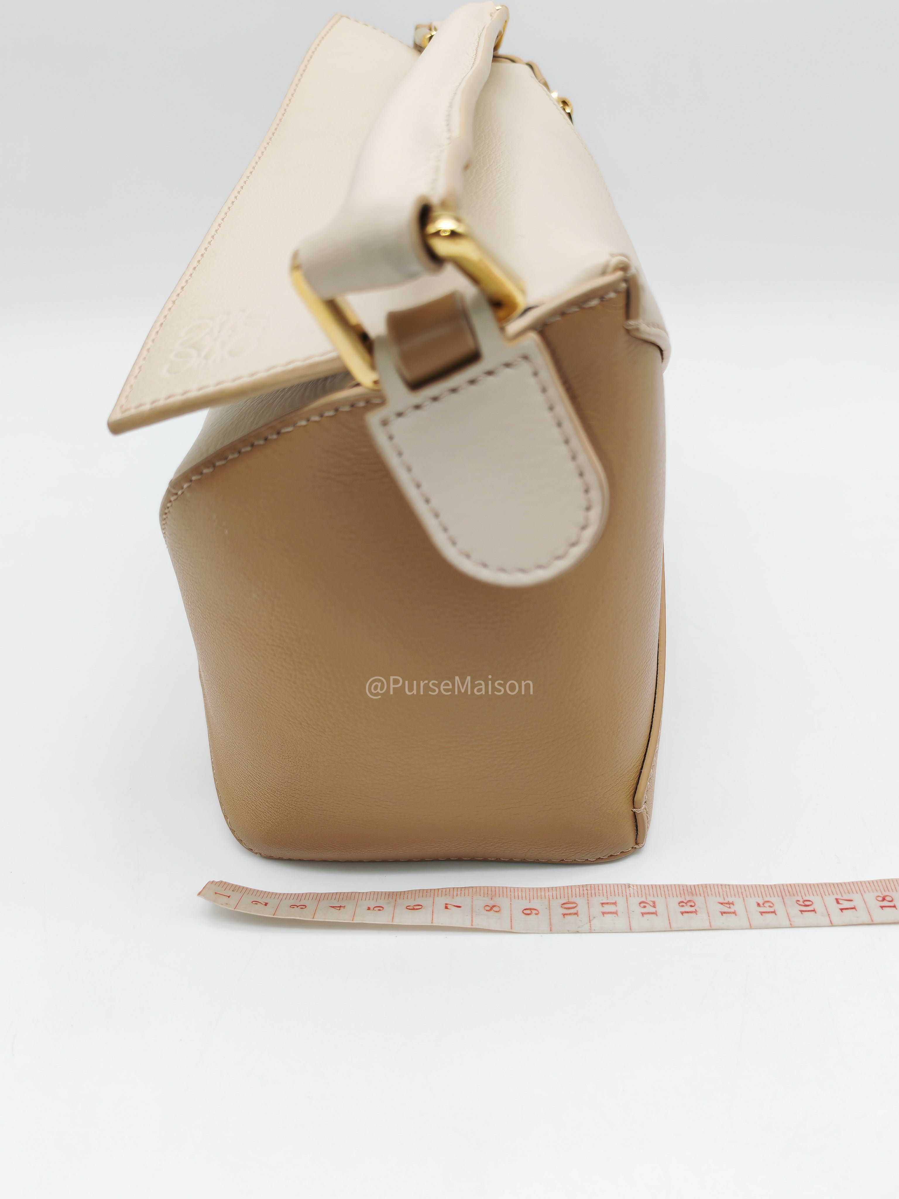 Loewe Puzzle Edge Bag Small in Angora Multi Tone Beige Calfskin Leather and Gold Hardware