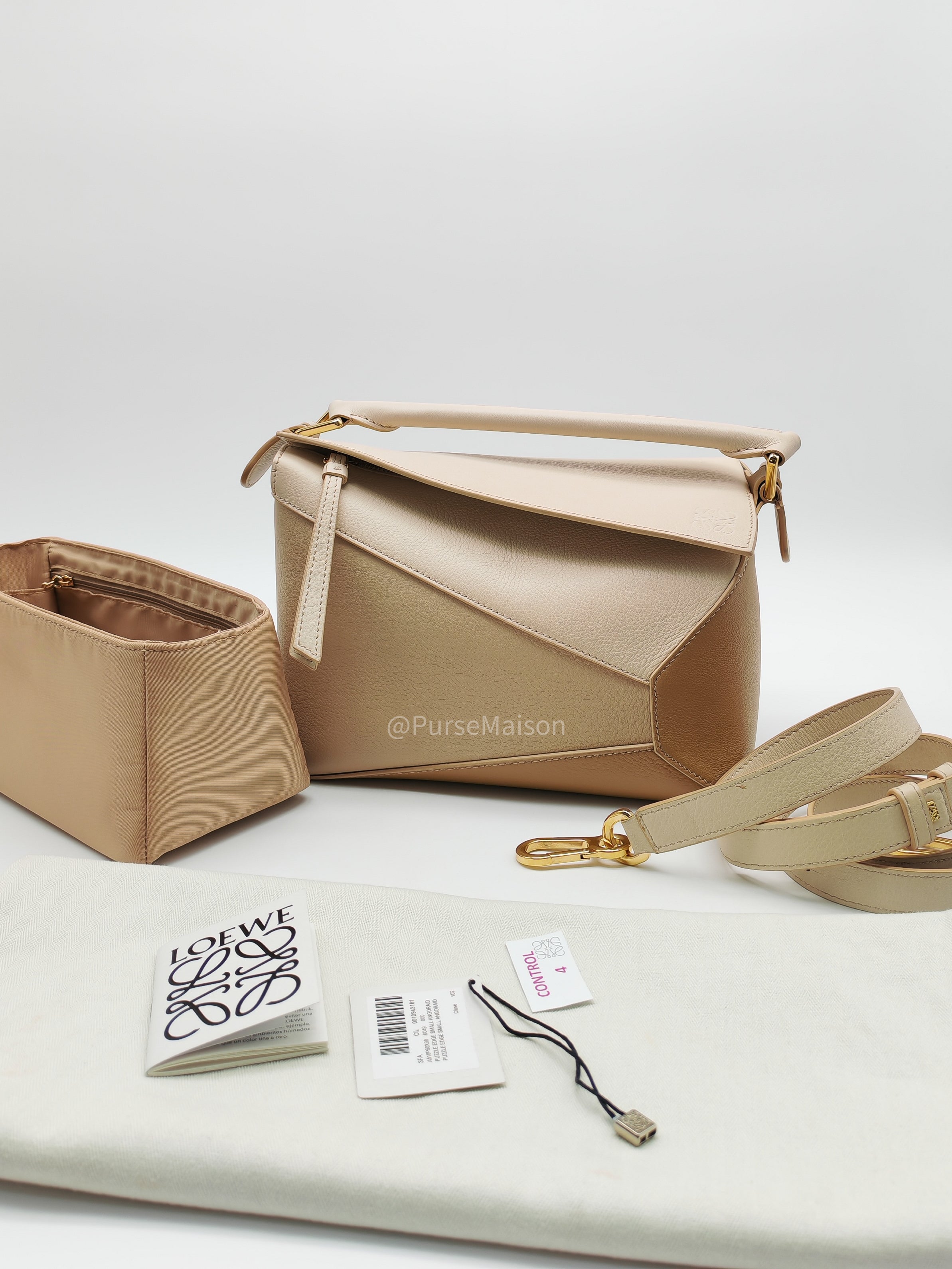 Loewe Puzzle Edge Bag Small in Angora Multi Tone Beige Calfskin Leather and Gold Hardware