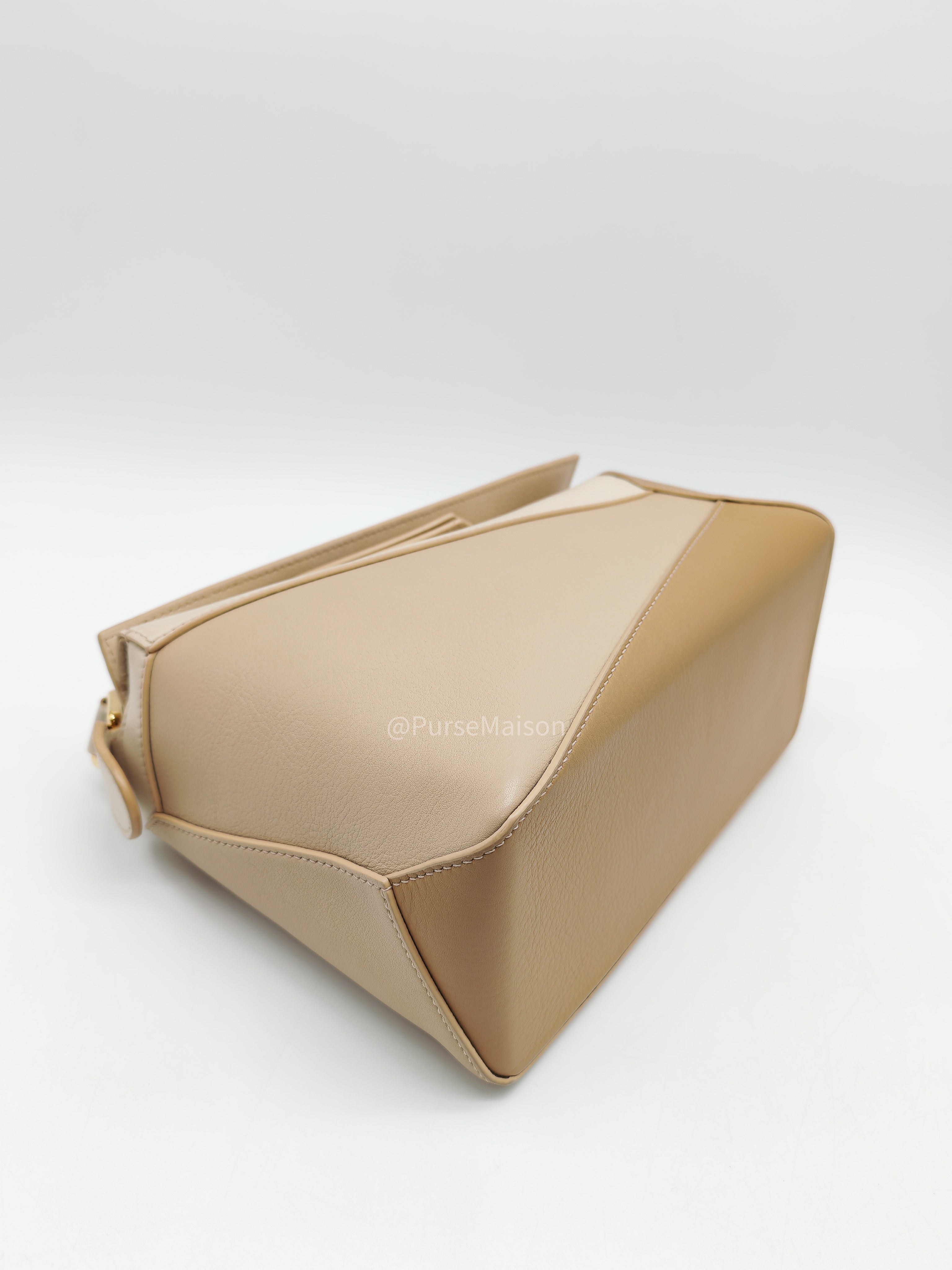 Loewe Puzzle Edge Bag Small in Angora Multi Tone Beige Calfskin Leather and Gold Hardware