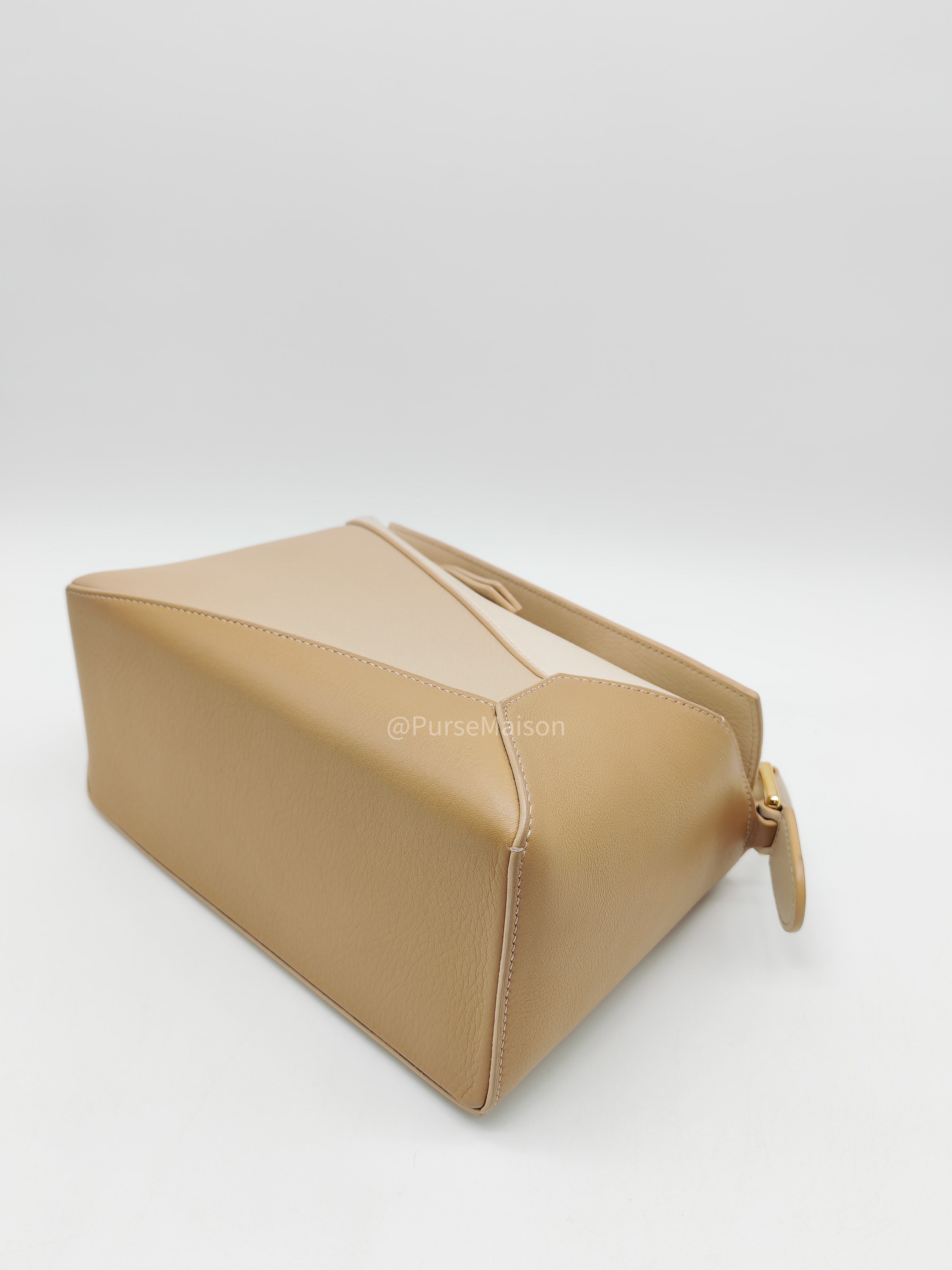 Loewe Puzzle Edge Bag Small in Angora Multi Tone Beige Calfskin Leather and Gold Hardware