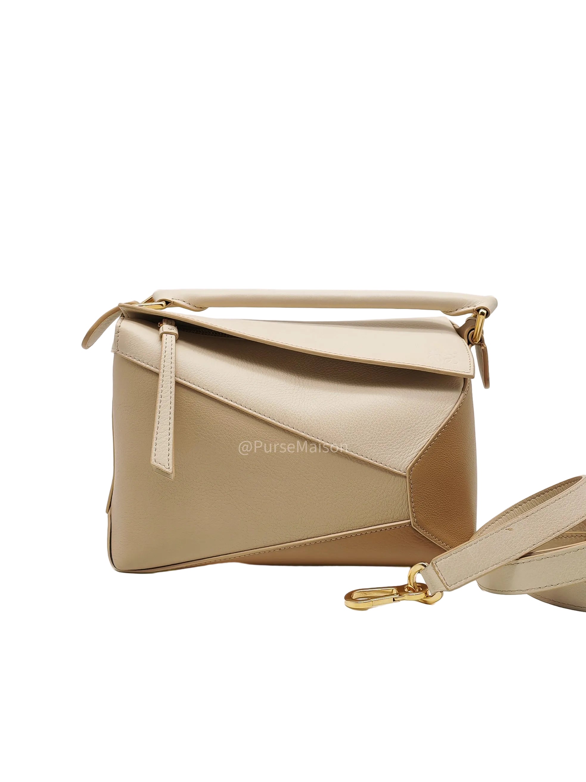 Loewe Puzzle Edge Bag Small in Angora Multi Tone Beige Calfskin Leather and Gold Hardware