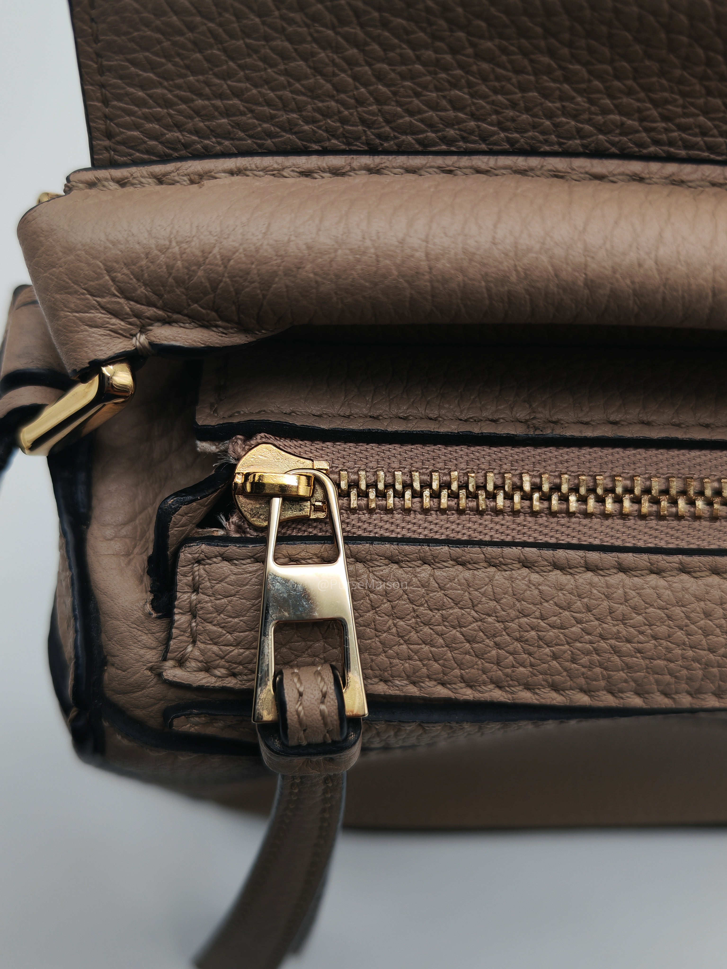 Loewe Puzzle Bag Mini in Taupe Calfskin Leather and Gold Hardware