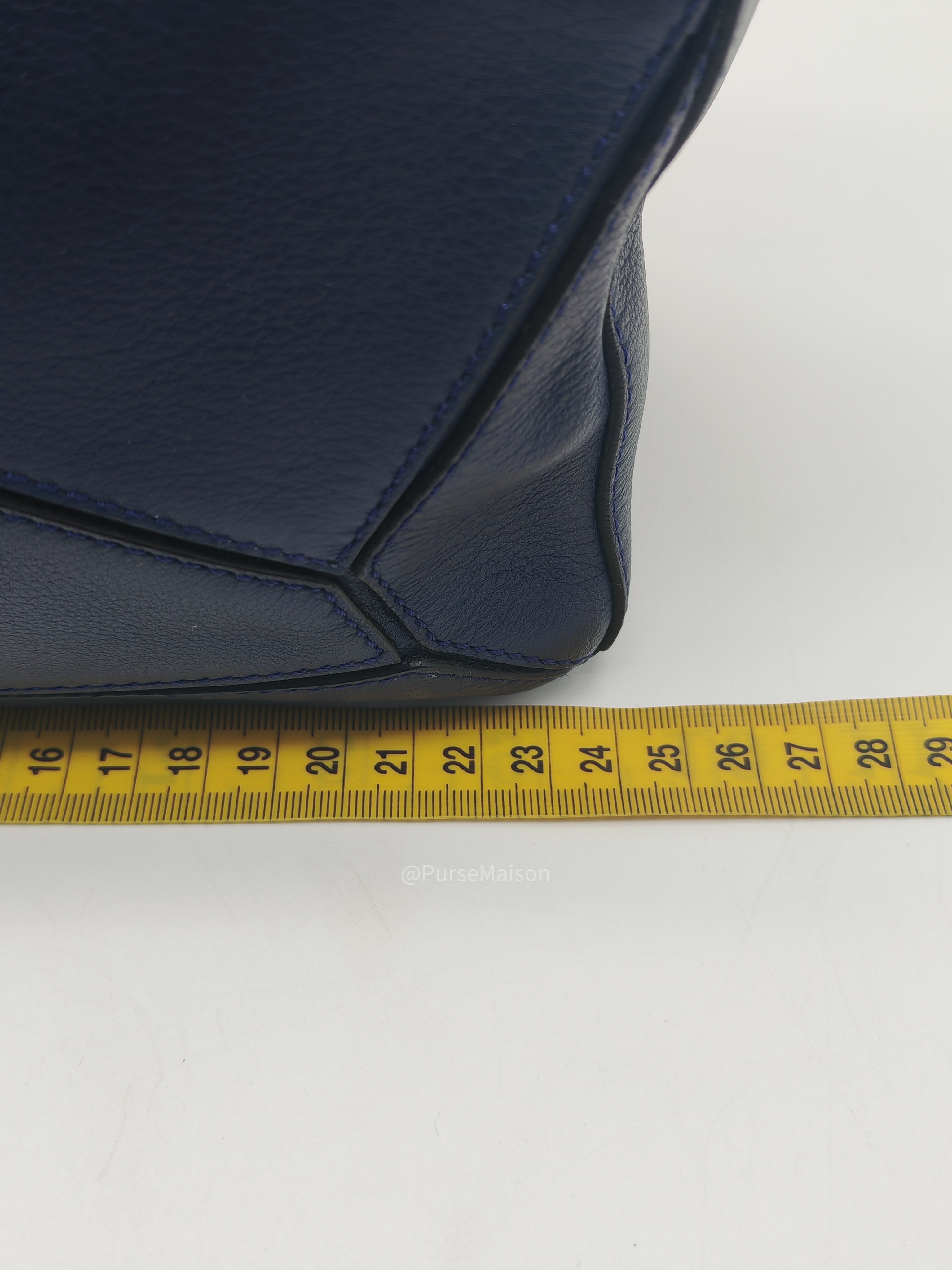 Loewe Puzzle Bag Small in Dark Blue Calfskin Leather and Silver Hardware