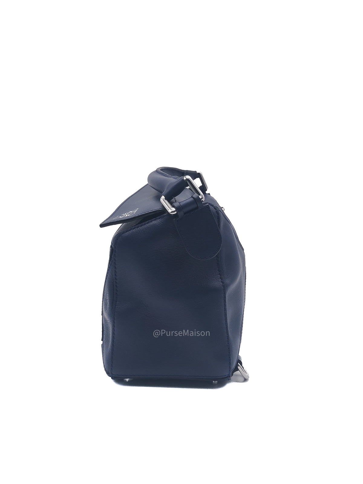 Loewe Puzzle Bag Small in Dark Blue Calfskin Leather and Silver Hardware