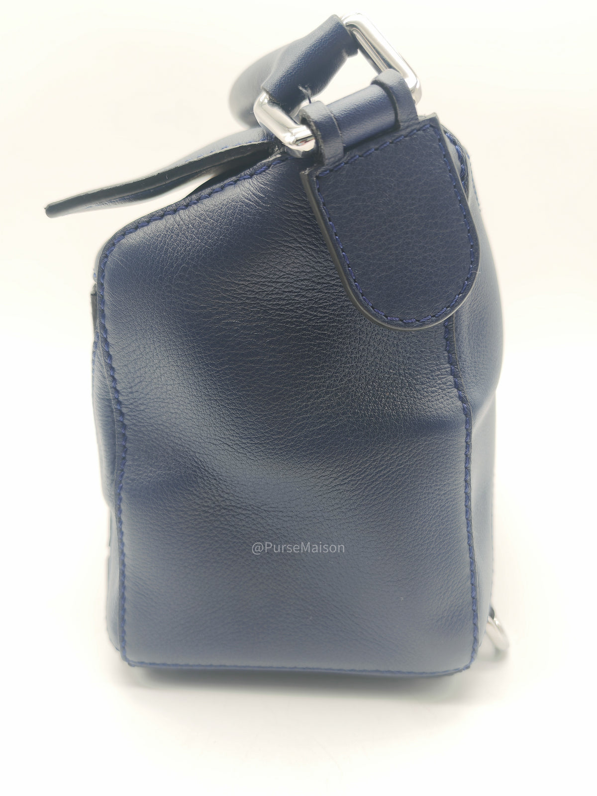 Loewe Puzzle Bag Small in Dark Blue Calfskin Leather and Silver Hardware