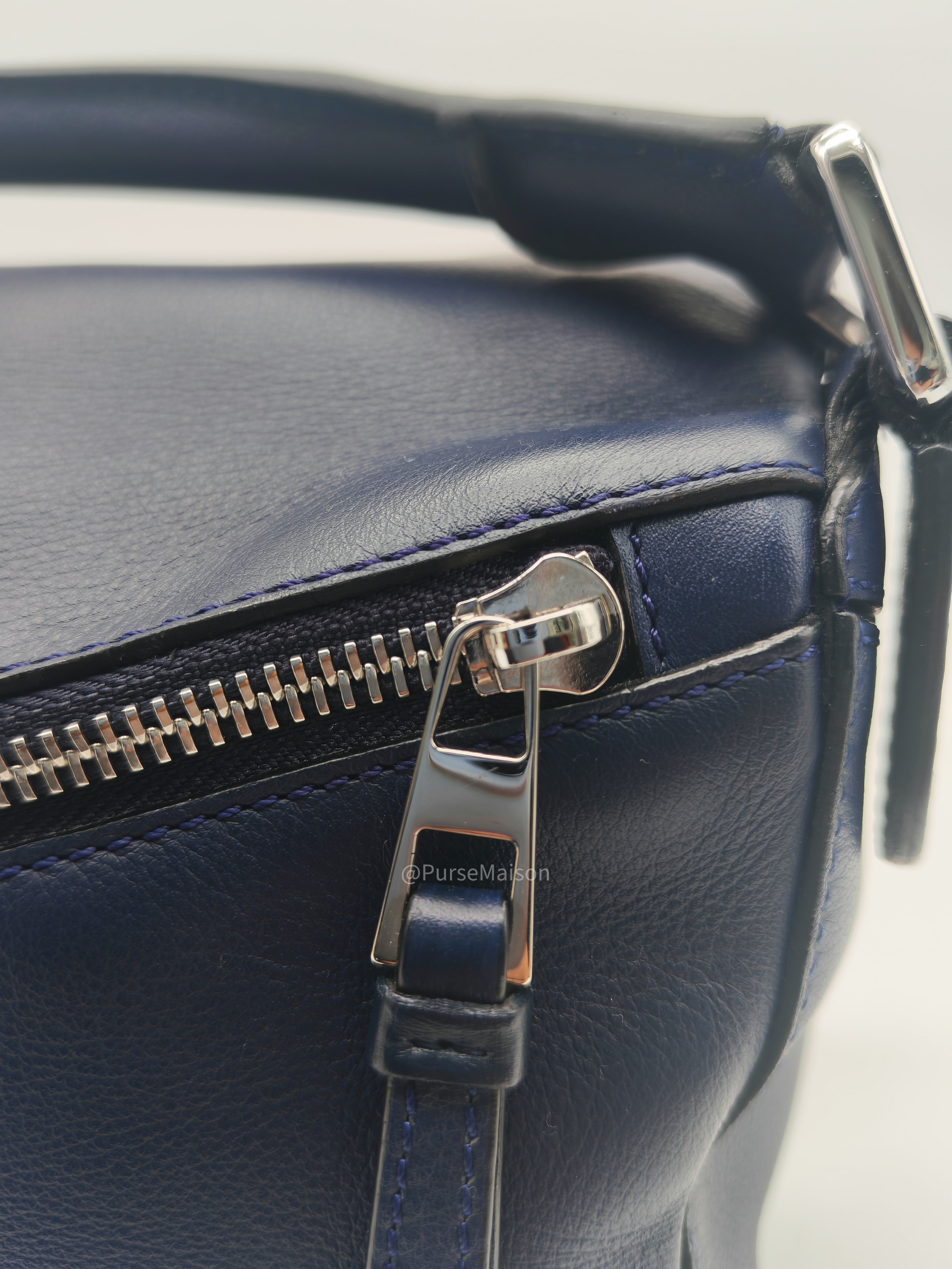 Loewe Puzzle Bag Small in Dark Blue Calfskin Leather and Silver Hardware