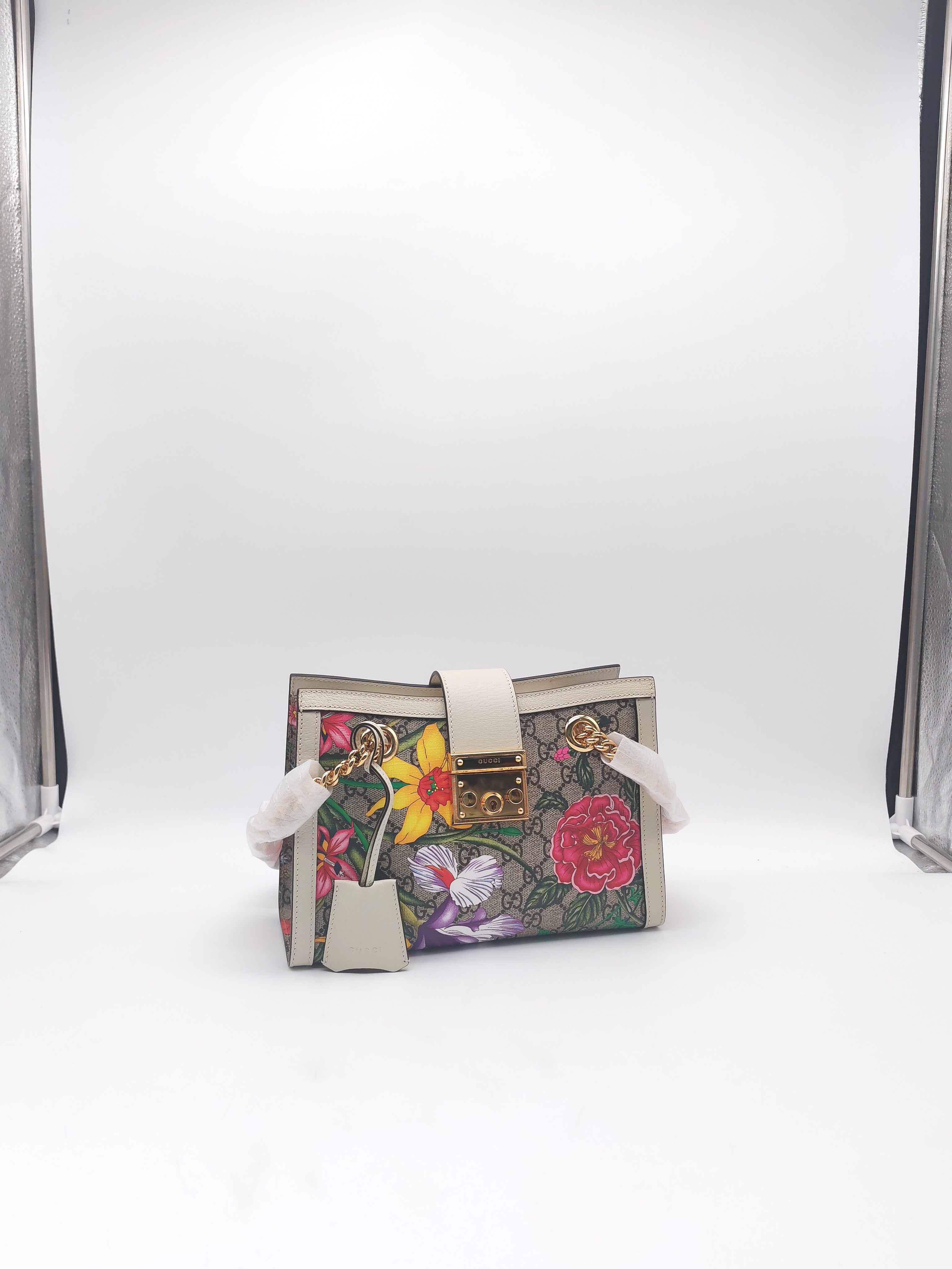 GUCCI PADLOCK FLORA SMALL SUPREME CANVAS SHOULDER BAG