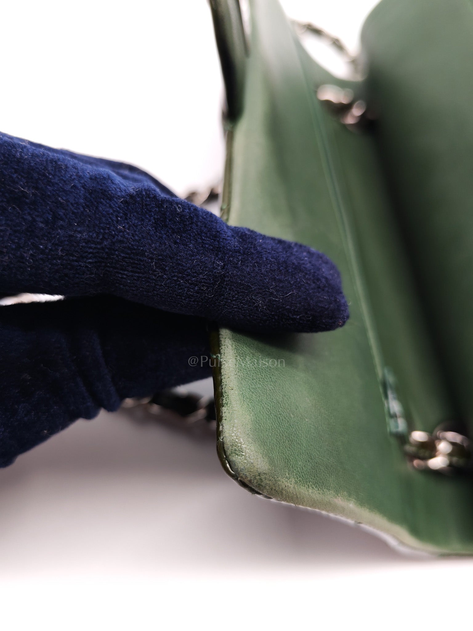 Chanel Classic Double Flap Medium in Green Quilted Patent Leather & Silver Hardware Series 15