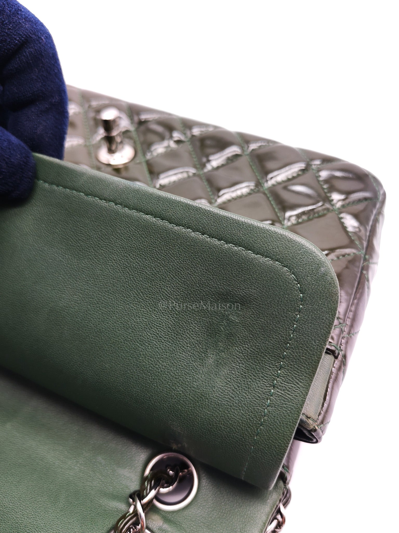 Chanel Classic Double Flap Medium in Green Quilted Patent Leather & Silver Hardware Series 15