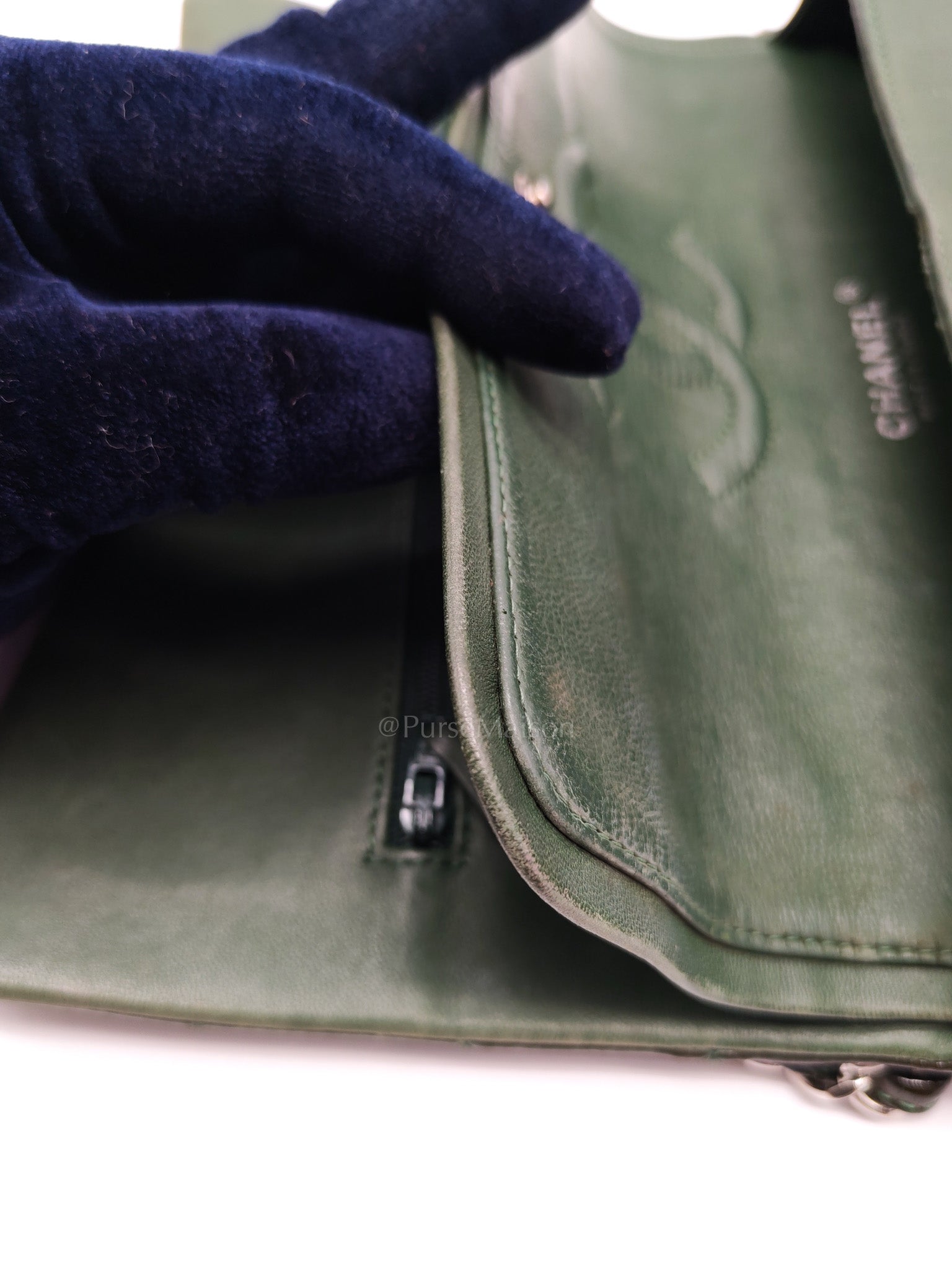 Chanel Classic Double Flap Medium in Green Quilted Patent Leather & Silver Hardware Series 15