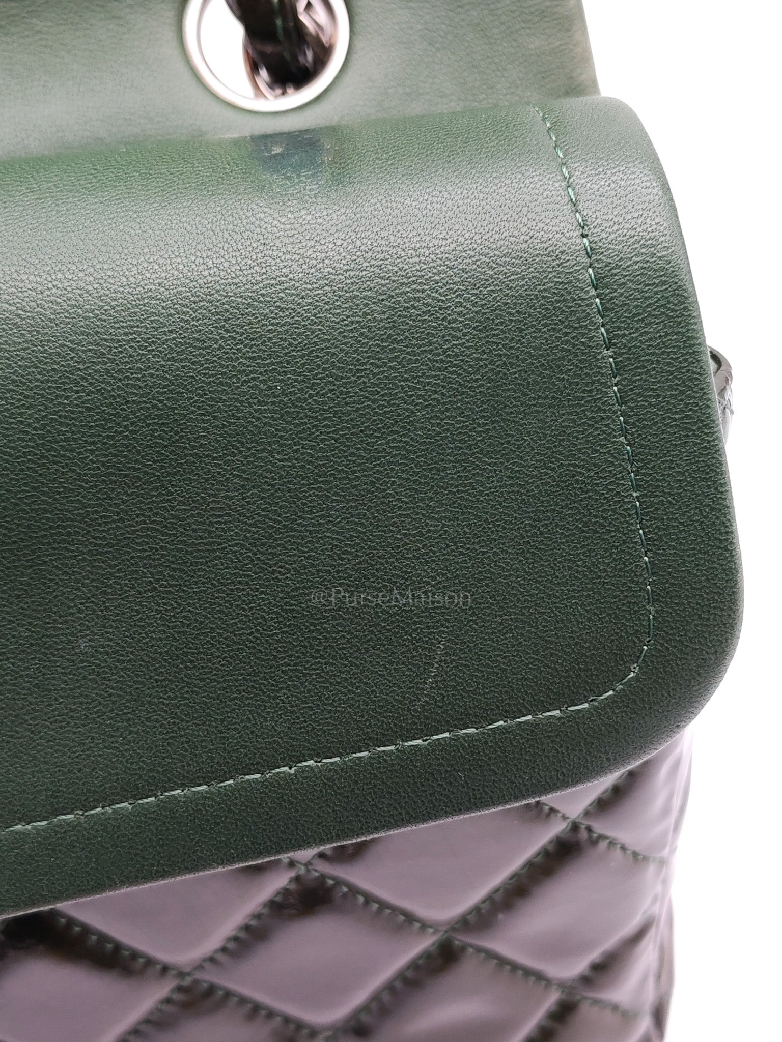 Chanel Classic Double Flap Medium in Green Quilted Patent Leather & Silver Hardware Series 15
