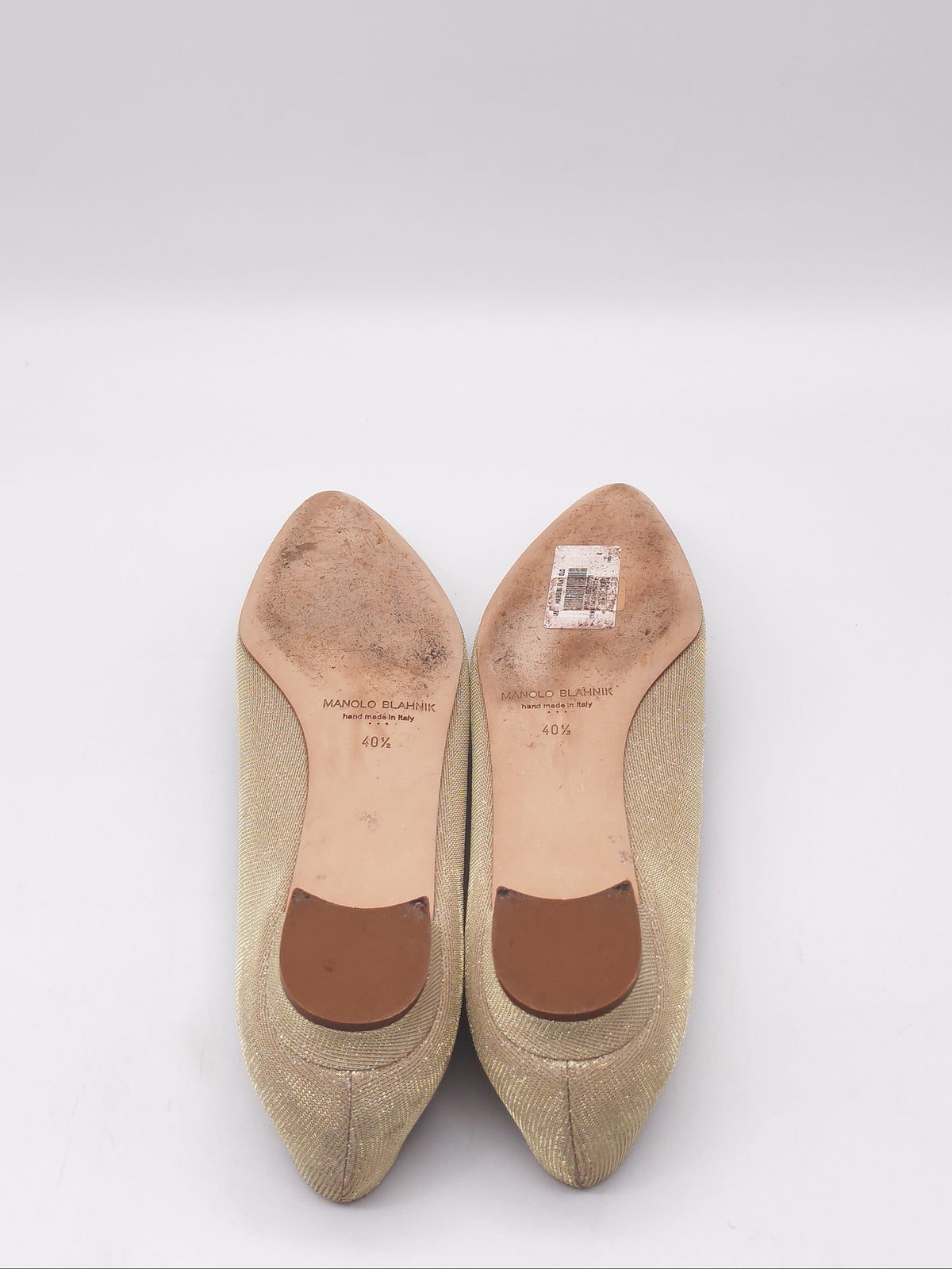 Manolo Blahnik Hangisi Flat Jewel Buckle Flat Pumps Satin in Champagne Size 40.5 EU (27.5 cm)