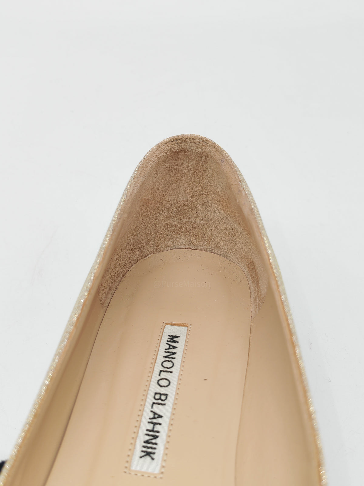 Manolo Blahnik Hangisi Flat Jewel Buckle Flat Pumps Satin in Champagne Size 40.5 EU (27.5 cm)