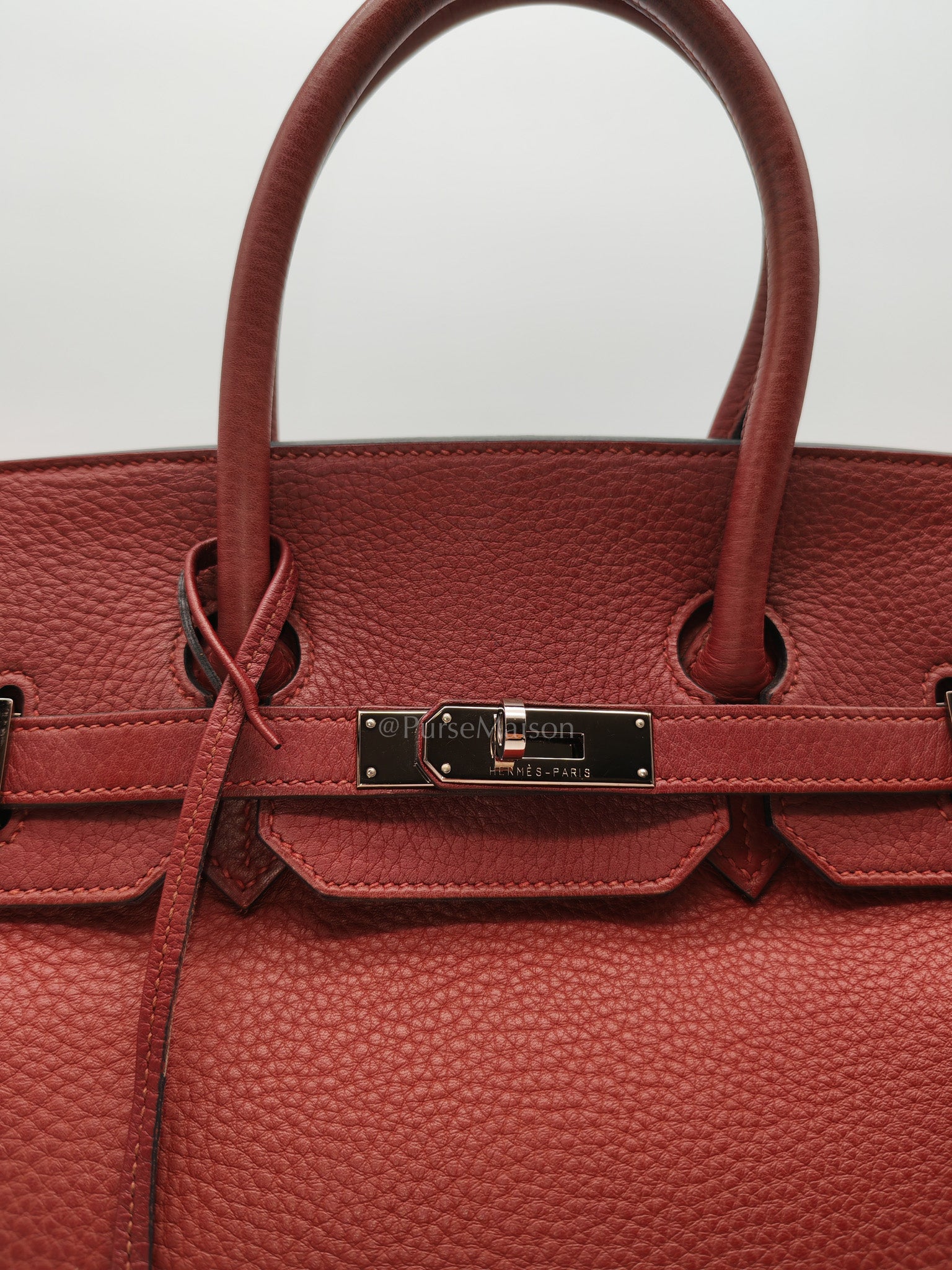 Birkin 35 in Rubis Clemence Leather Palladium Hardware Stamp Square P(2012)