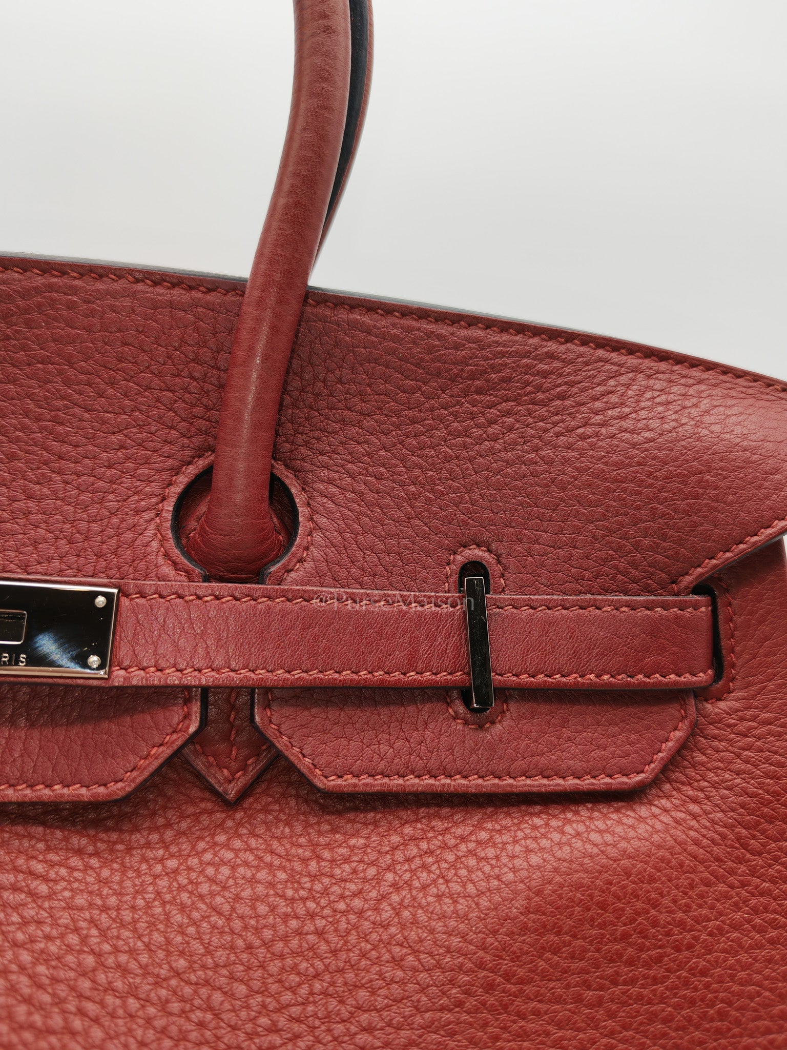 Birkin 35 in Rubis Clemence Leather Palladium Hardware Stamp Square P(2012)