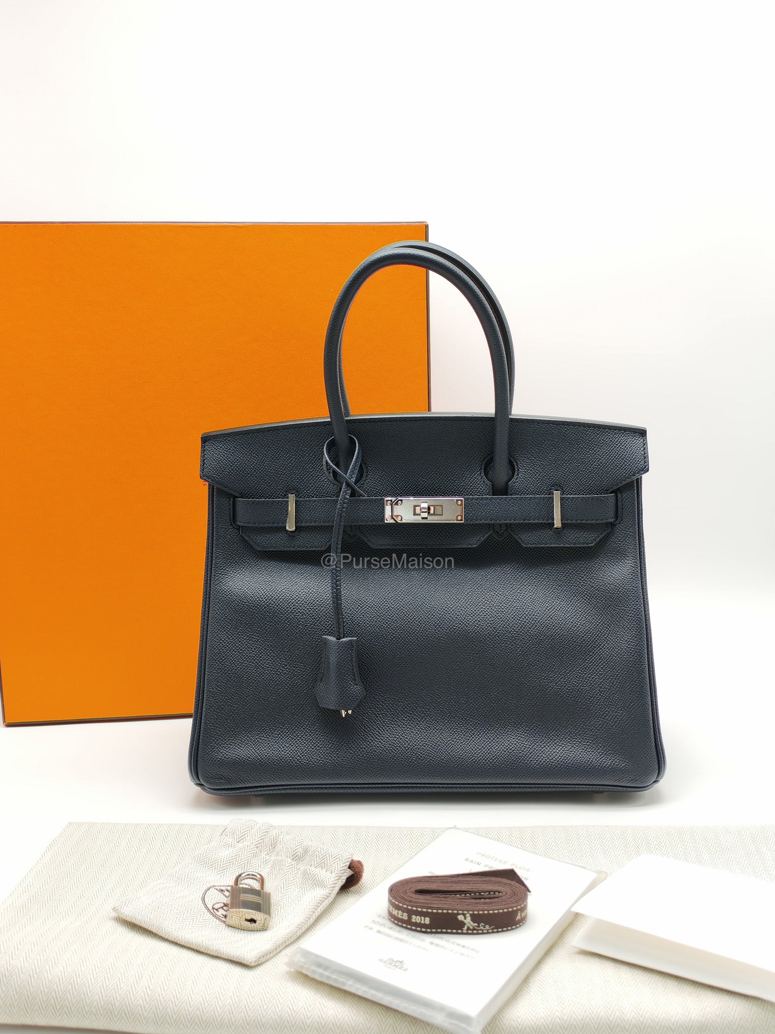 Birkin 30 Retourne in Bleu Indigo Epsom Leather Palladium Hardware Stamp Y(2020)