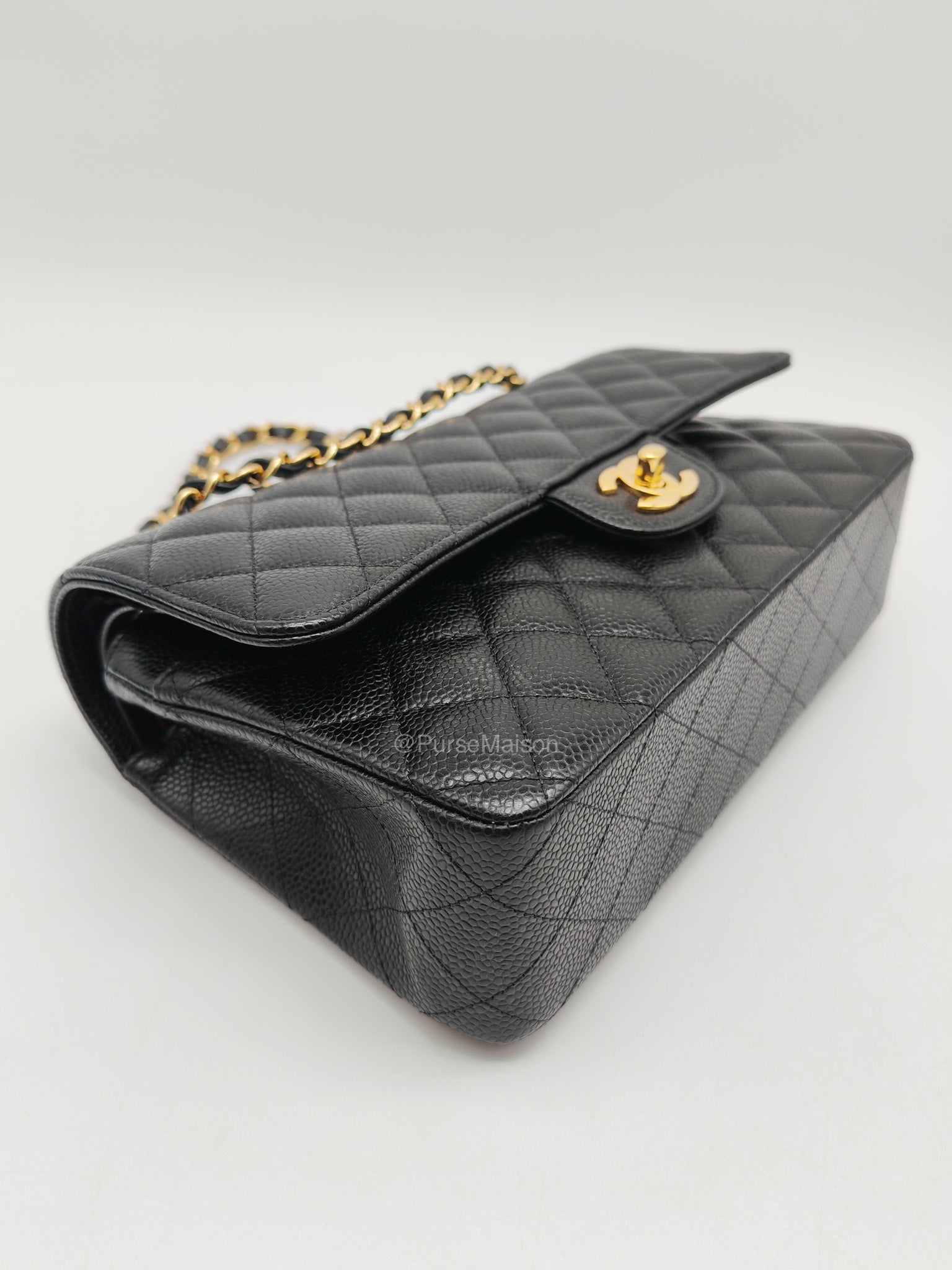 Chanel Classic Double Flap Medium in Black Caviar Leather Gold Hardware (Microchip)