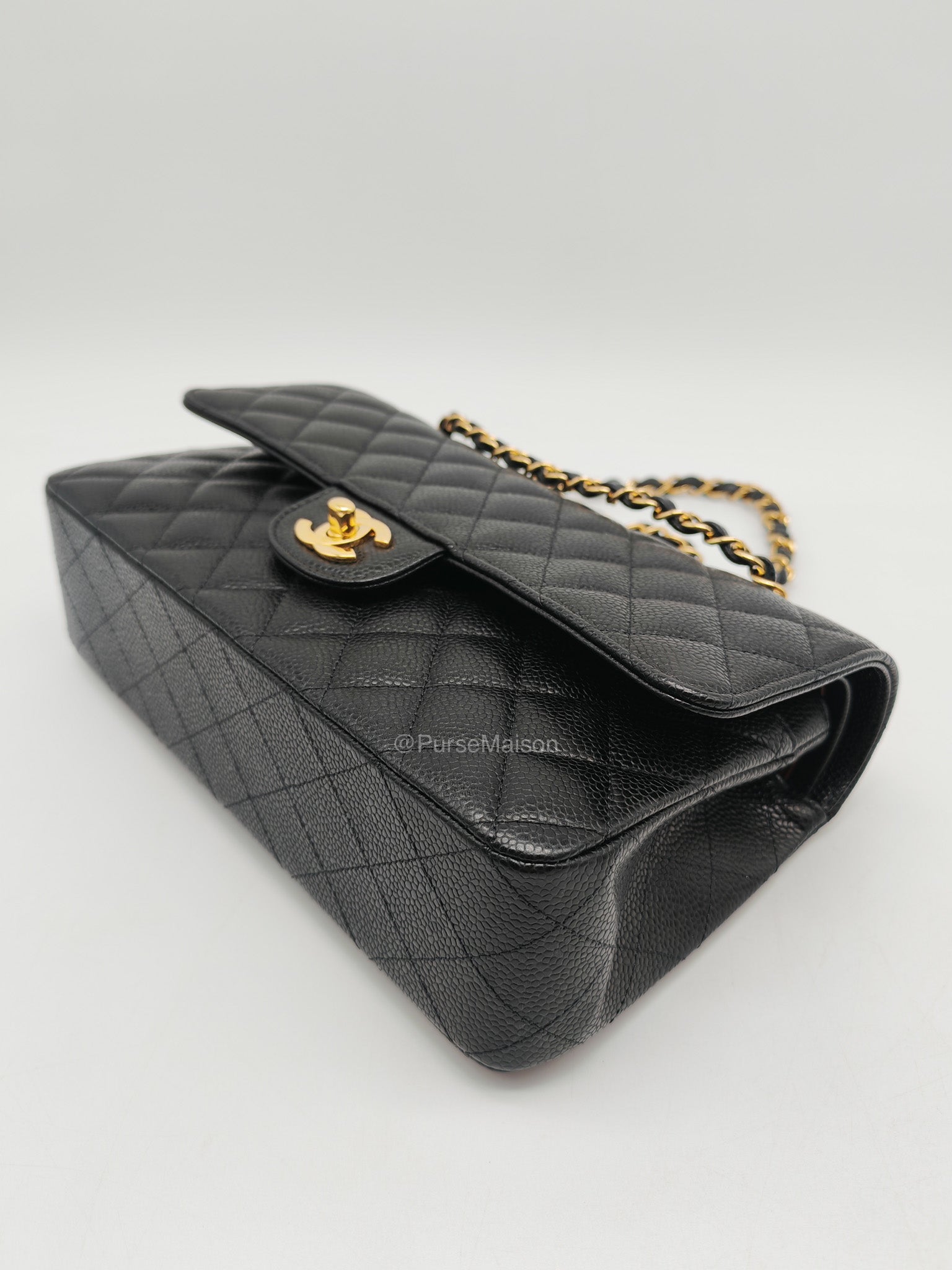 Chanel Classic Double Flap Medium in Black Caviar Leather Gold Hardware (Microchip)