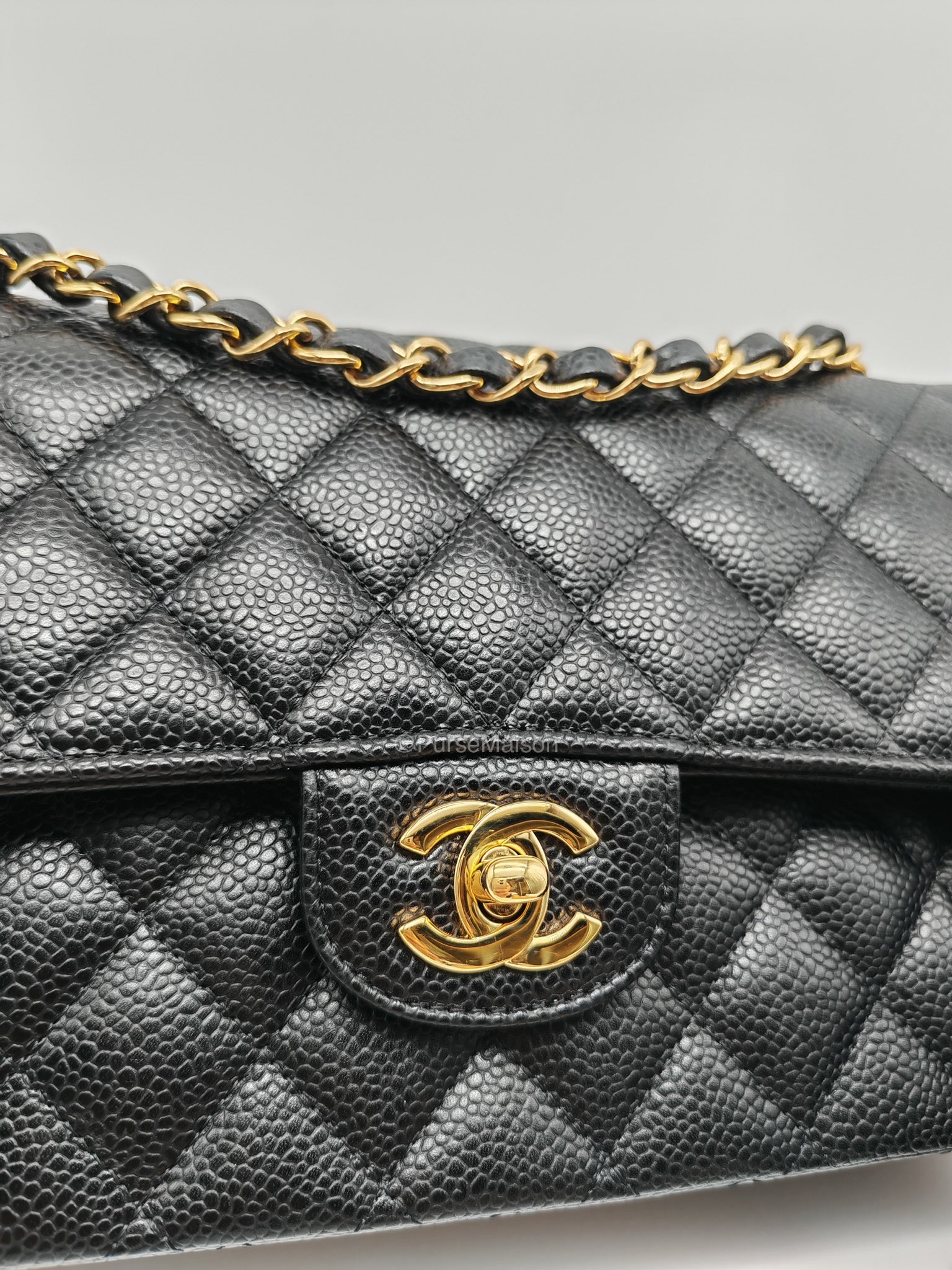 Chanel Classic Double Flap Medium in Black Caviar Leather Gold Hardware (Microchip)