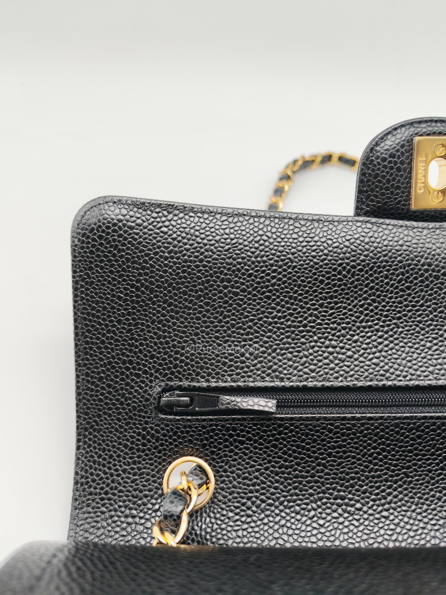 Chanel Classic Double Flap Medium in Black Caviar Leather Gold Hardware (Microchip)