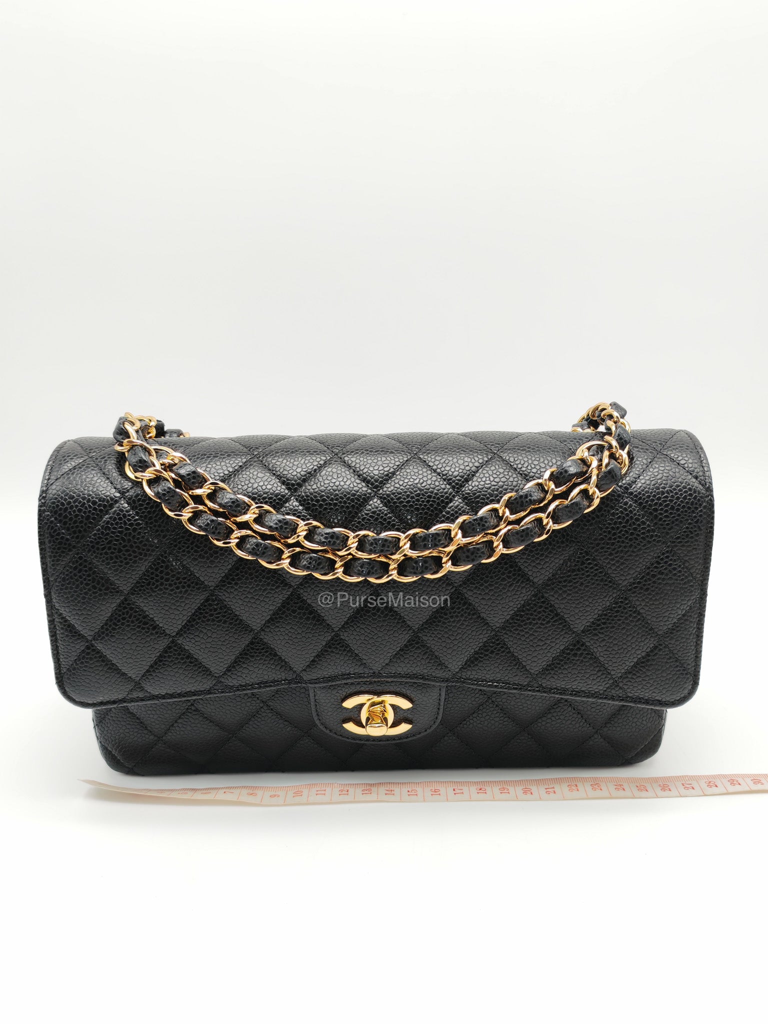 Chanel Classic Double Flap Medium in Black Caviar Leather Gold Hardware (Microchip)
