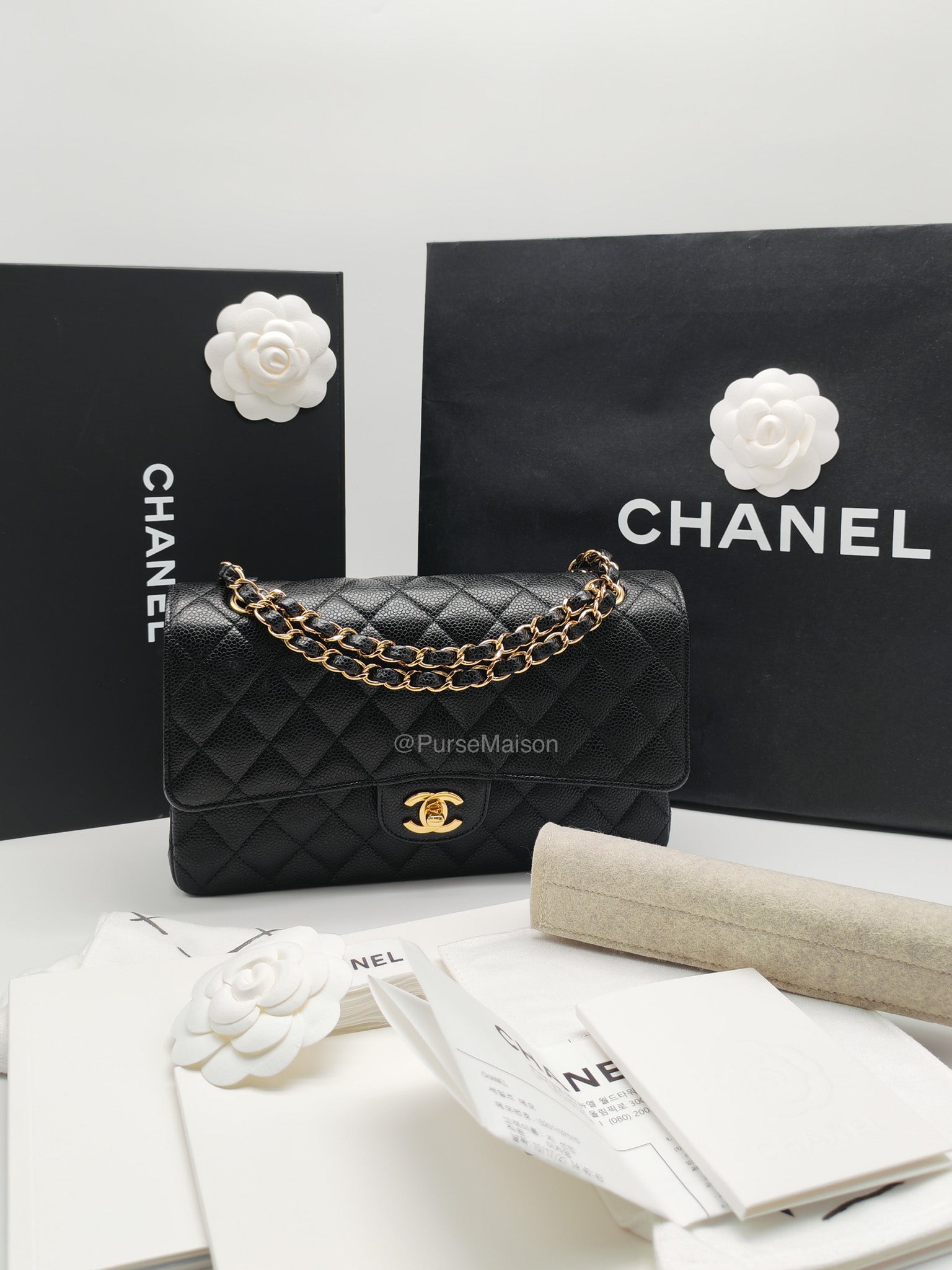 Chanel Classic Double Flap Medium in Black Caviar Leather Gold Hardware (Microchip)