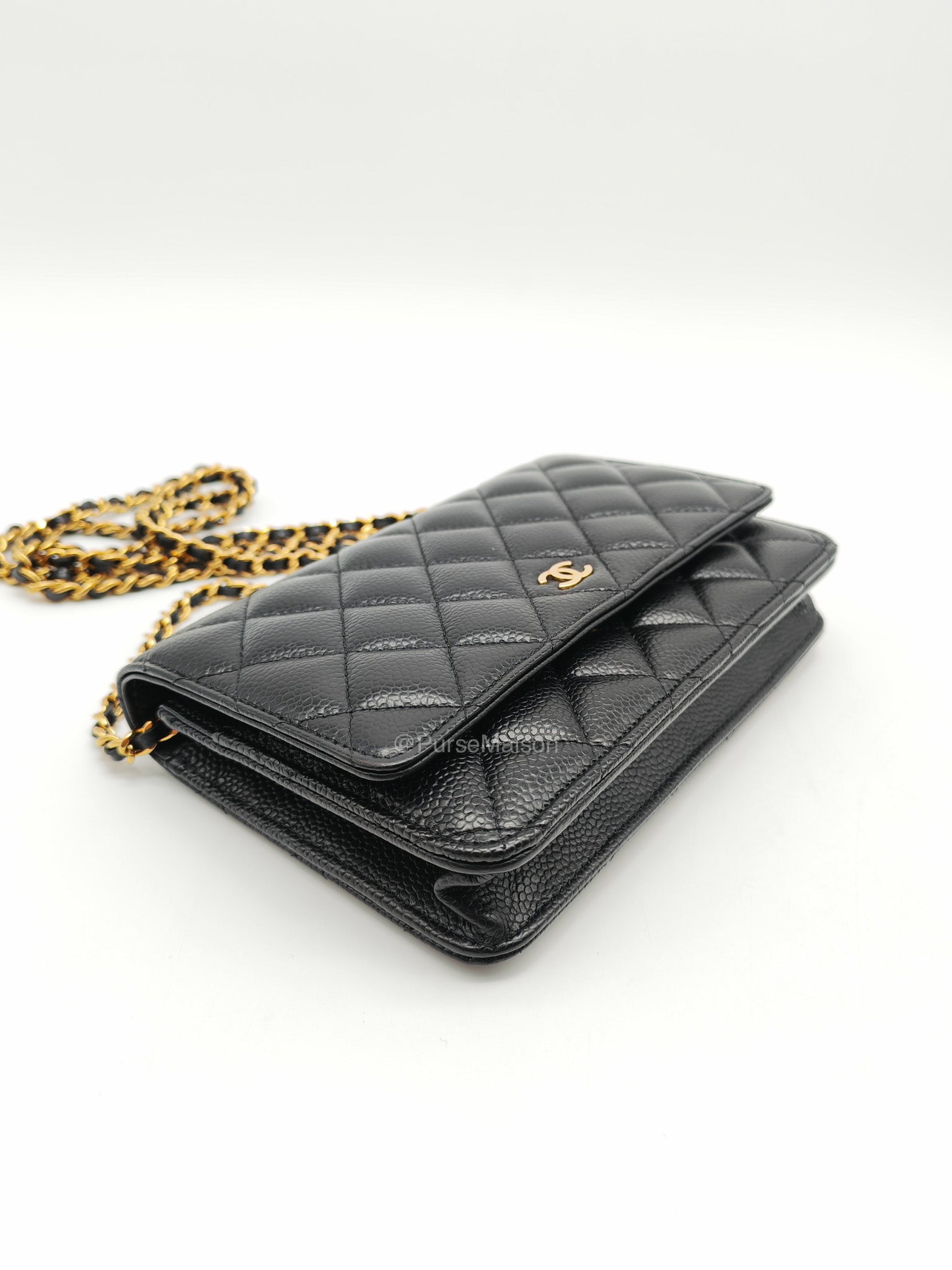 Chanel Classic Wallet on Chain (WOC) in Black Caviar Leather Gold Hardware (Microchip)