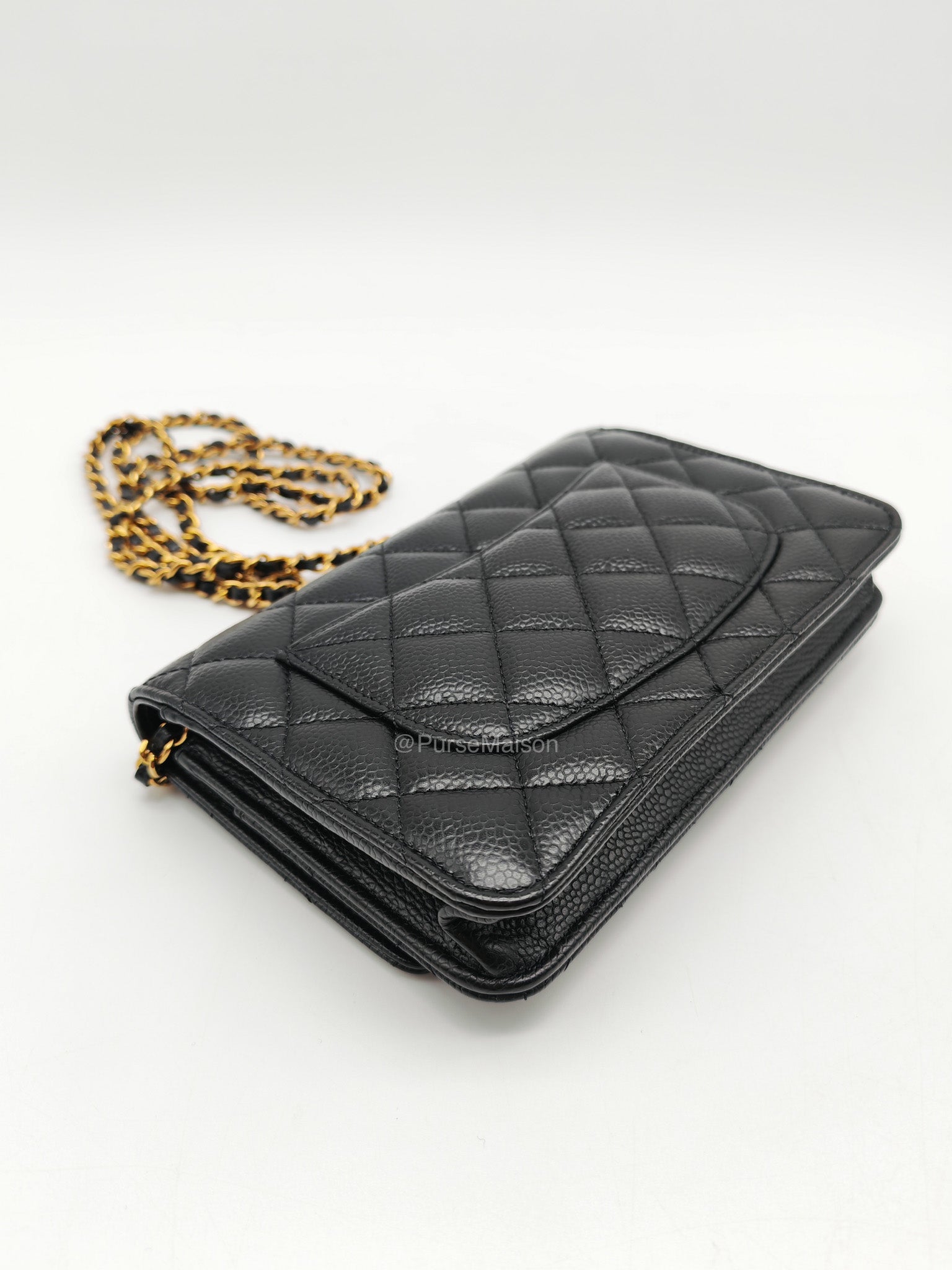 Chanel Classic Wallet on Chain (WOC) in Black Caviar Leather Gold Hardware (Microchip)
