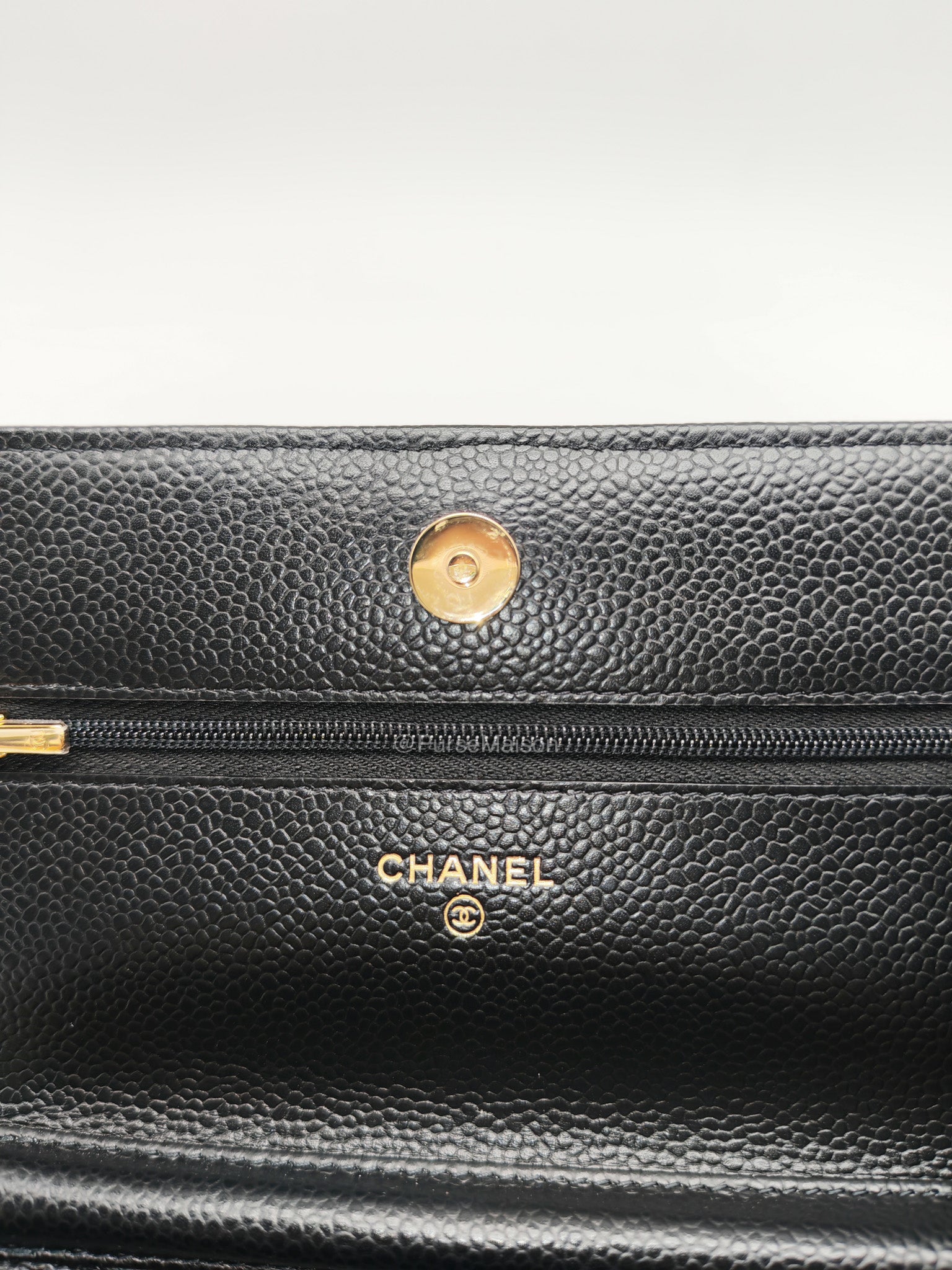Chanel Classic Wallet on Chain (WOC) in Black Caviar Leather Gold Hardware (Microchip)
