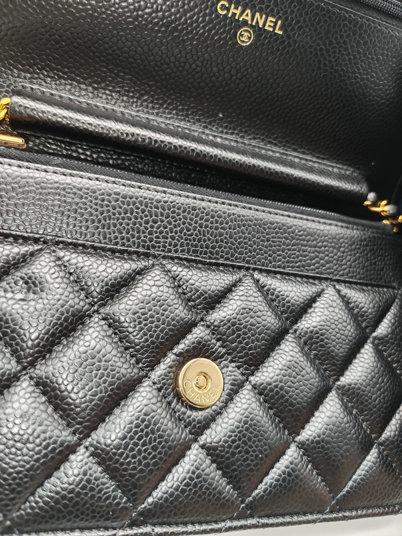 Chanel Classic Wallet on Chain (WOC) in Black Caviar Leather Gold Hardware (Microchip)