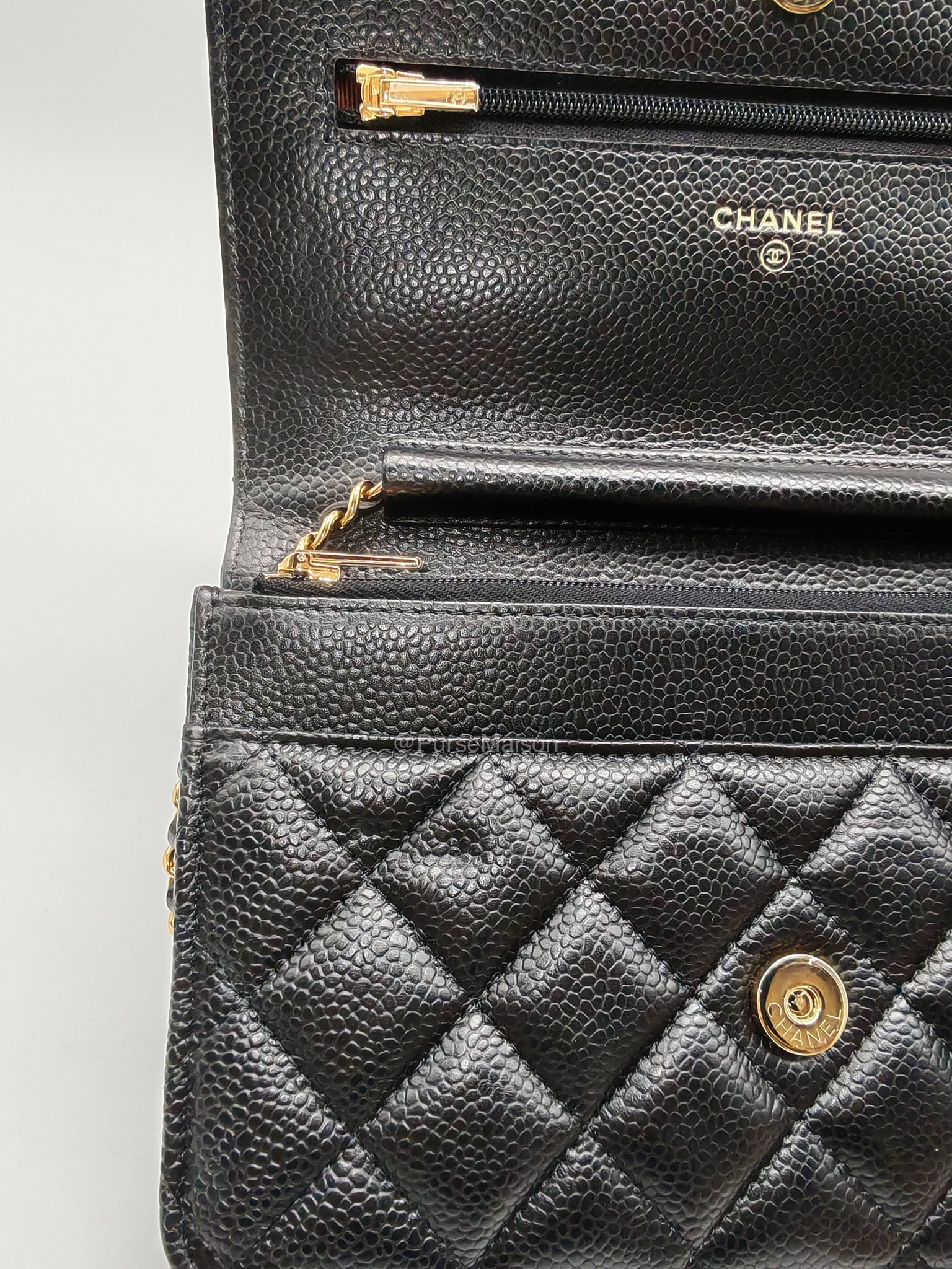 Chanel Classic Wallet on Chain (WOC) in Black Caviar Leather Gold Hardware (Microchip)