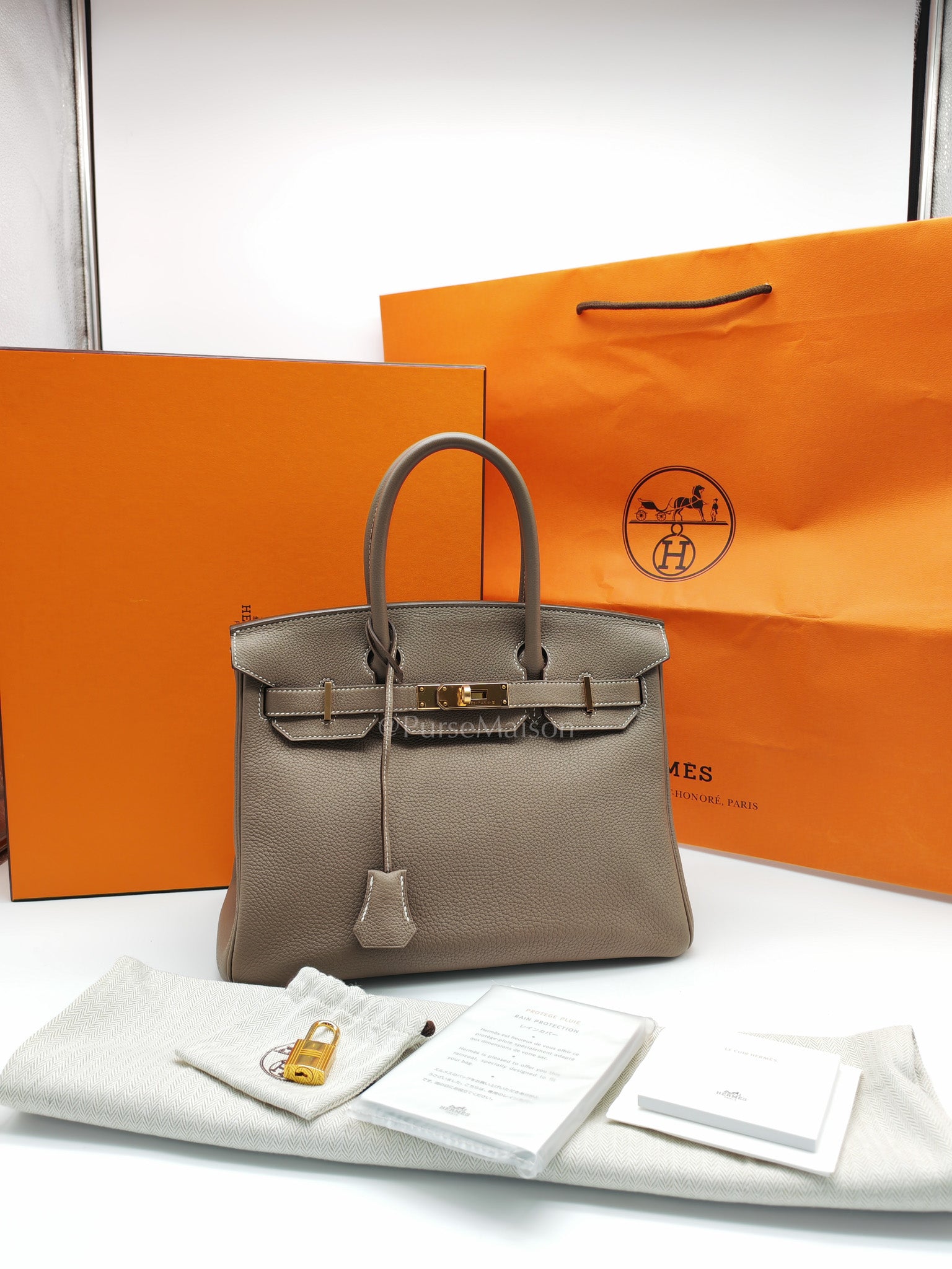 Birkin 30 in Etoupe Togo Leather & Gold Hardware Stamp A (2017)