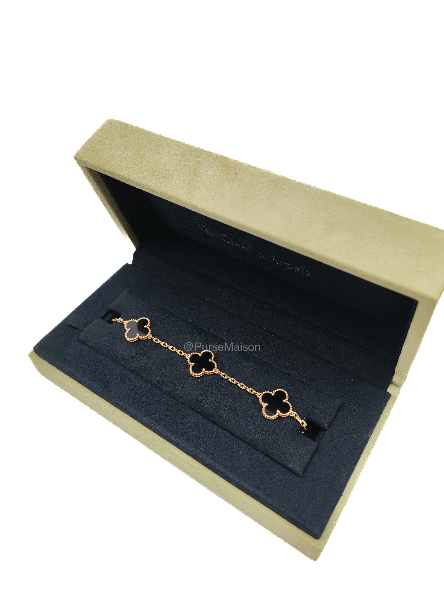 Van Cleef & Arpels Vintage Alhambra Bracelet in Onyx 5 Motif Yellow Gold (2022)