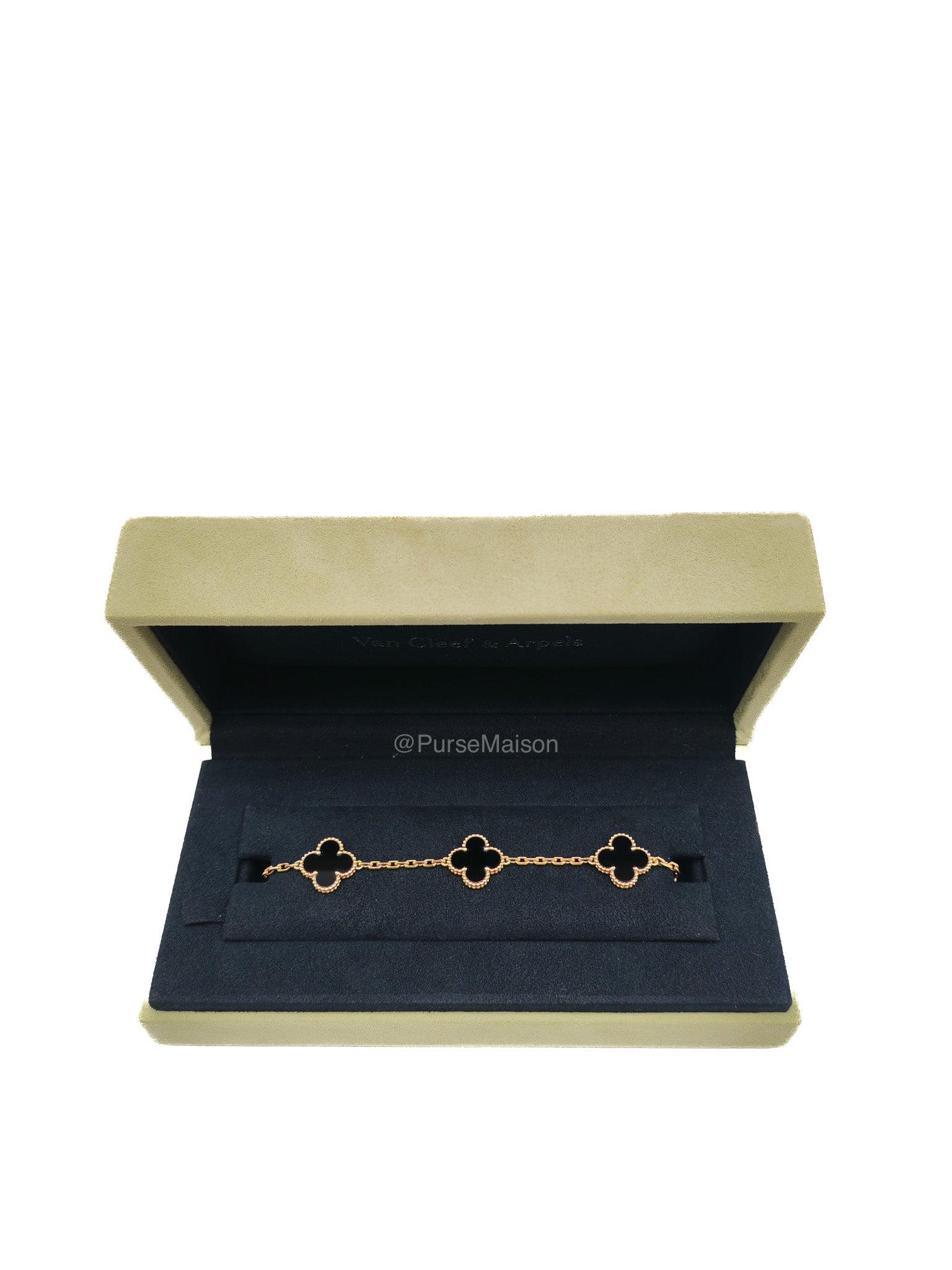 Van Cleef & Arpels Vintage Alhambra Bracelet in Onyx 5 Motif Yellow Gold (2022)