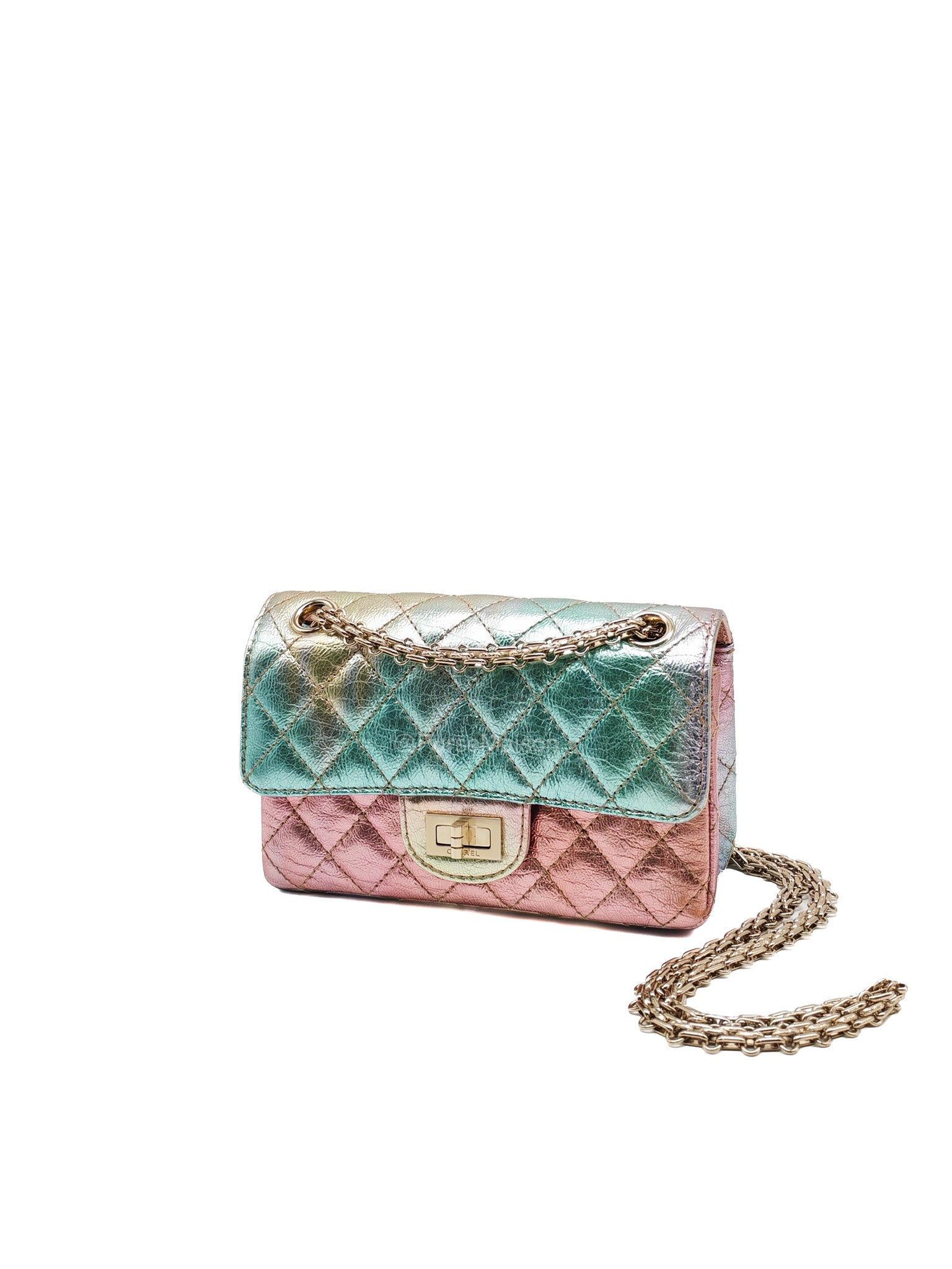 Chanel Mini Reissue 2.55 in Rainbow Metallic Goatskin Leather Light Gold Hardware (Microchip)