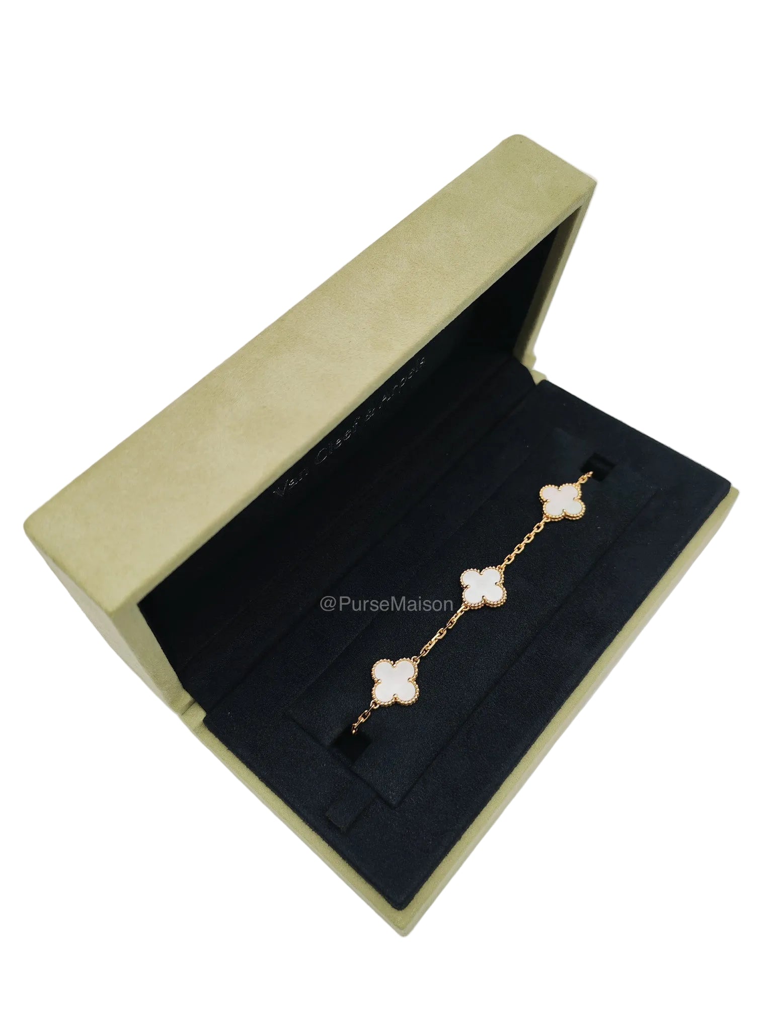 Van Cleef Arpels Vintage Alhambra Bracelet in White Mother of Pearl 5 Motif Yellow Gold (2023)
