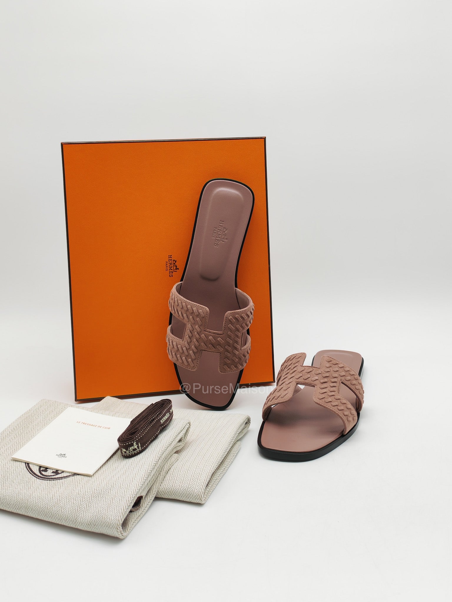 Hermes Oran Sandal in Rose Antigue Suede Leather Size 38 EU(24cm)