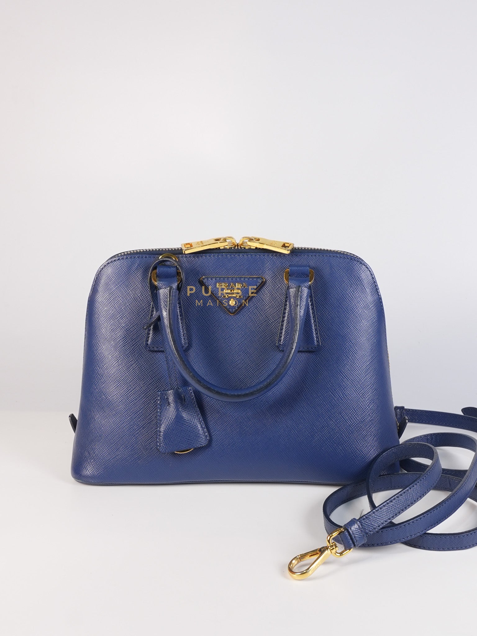 Promenade 2Way Shoulder Bag in Dark Blue Saffiano Lux Leather