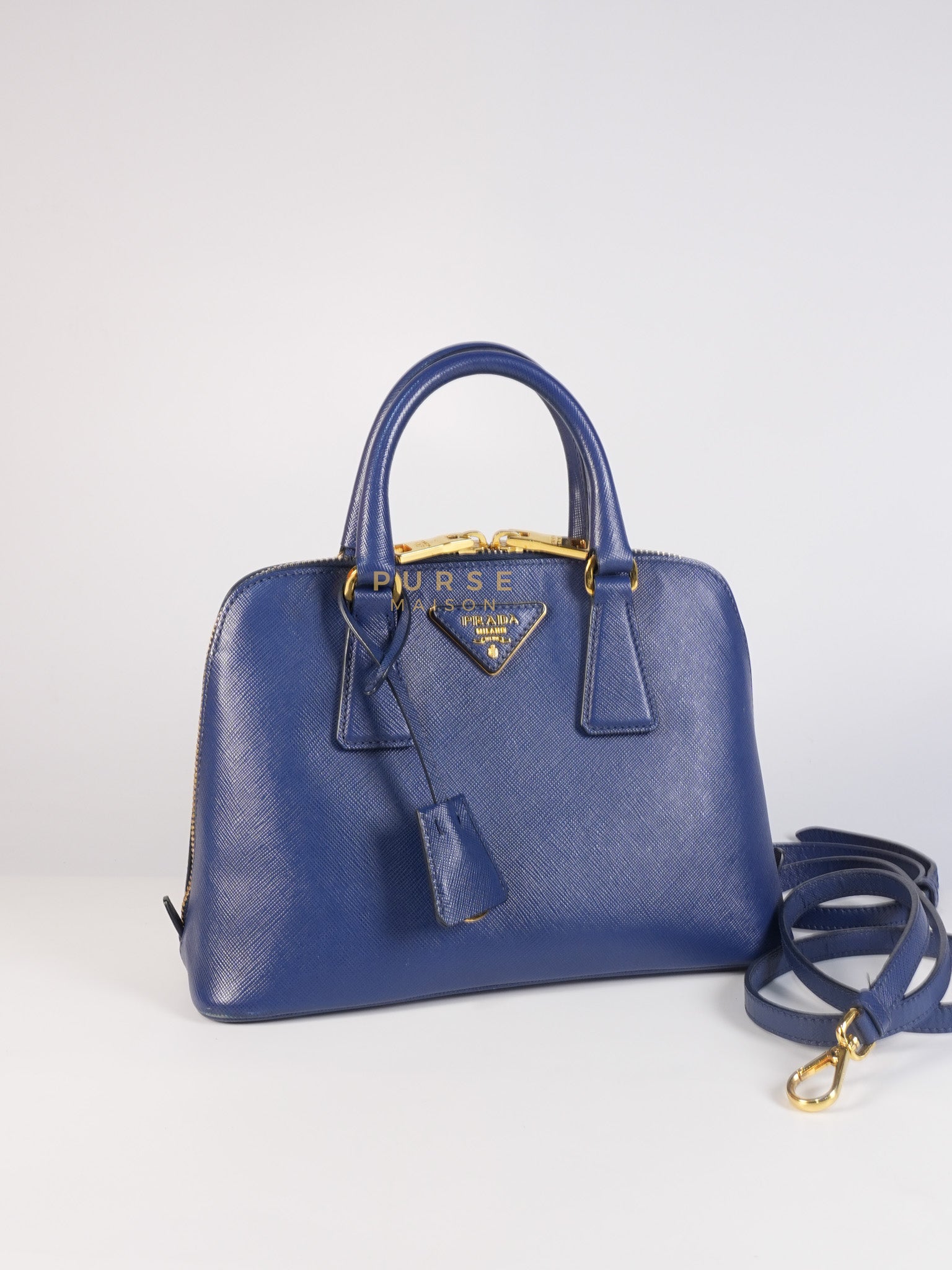 Promenade 2Way Shoulder Bag in Dark Blue Saffiano Lux Leather