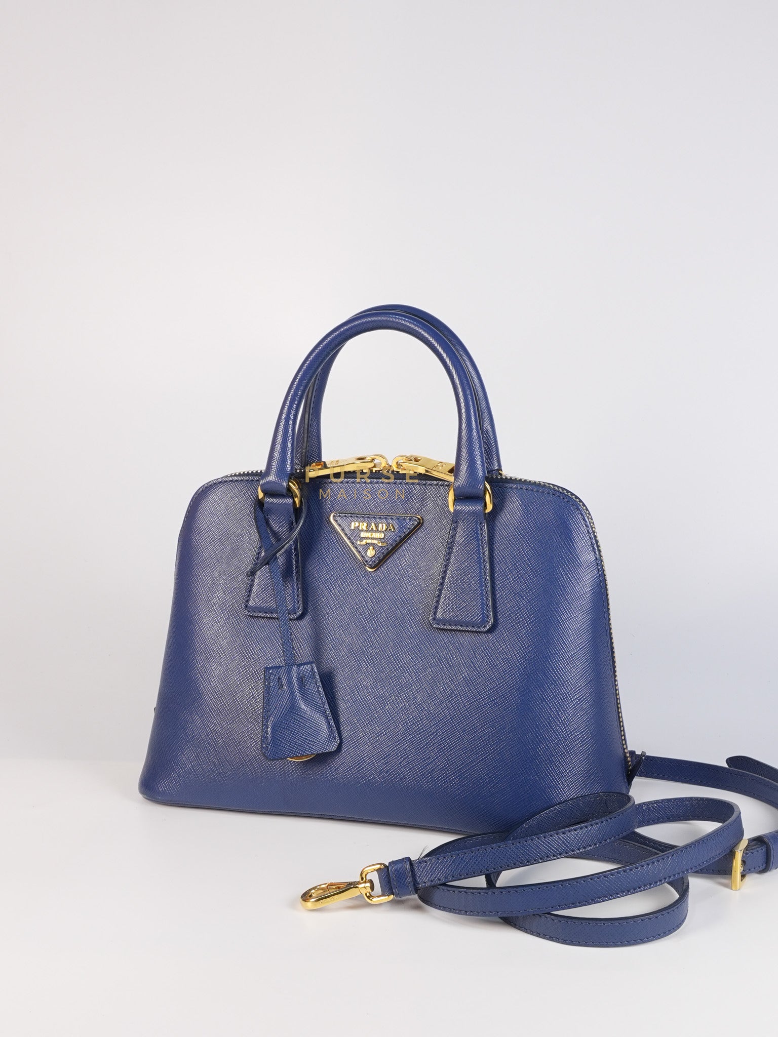 Promenade 2Way Shoulder Bag in Dark Blue Saffiano Lux Leather
