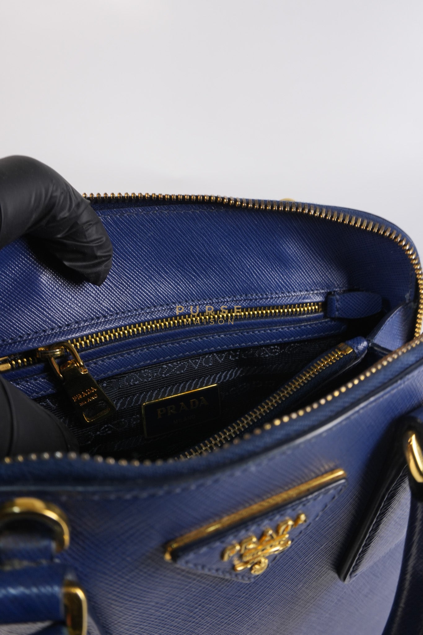 Promenade 2Way Shoulder Bag in Dark Blue Saffiano Lux Leather