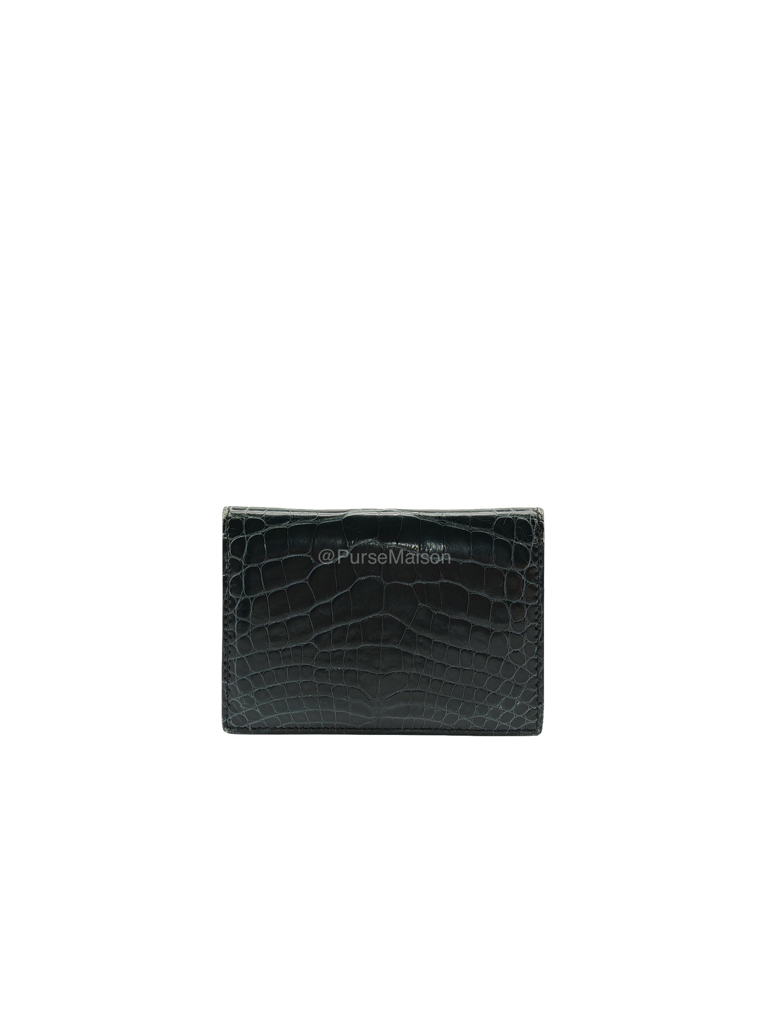 Hermes Card Holder in Vert Fonce Shiny Alligator Leather Stamp Y(2020)