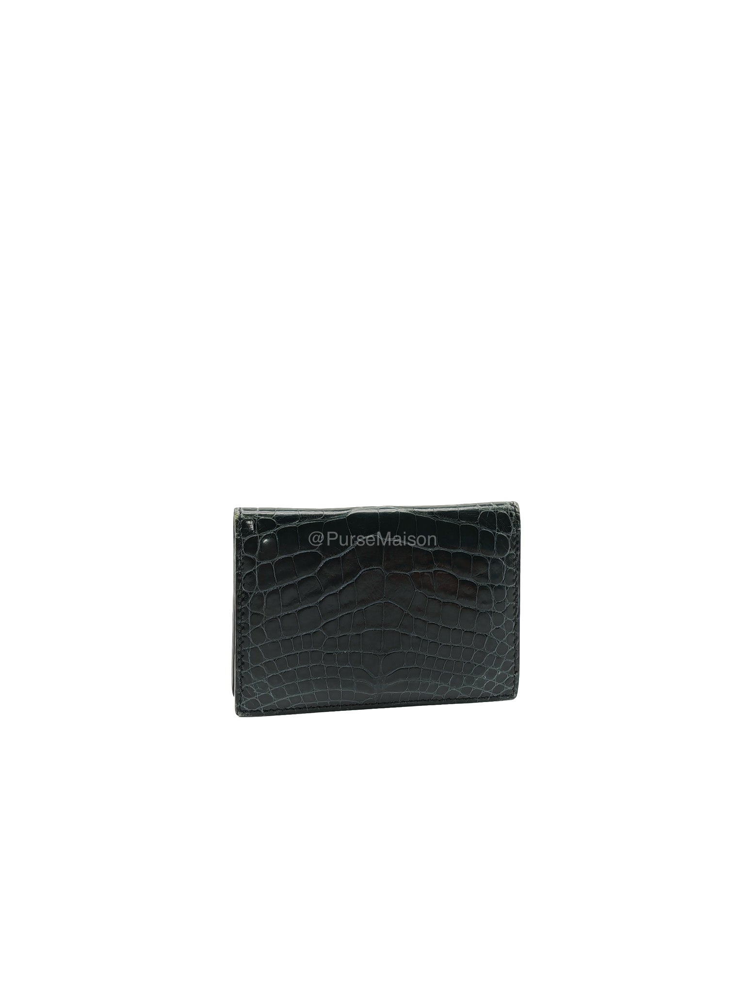 Hermes Card Holder in Vert Fonce Shiny Alligator Leather Stamp Y(2020)