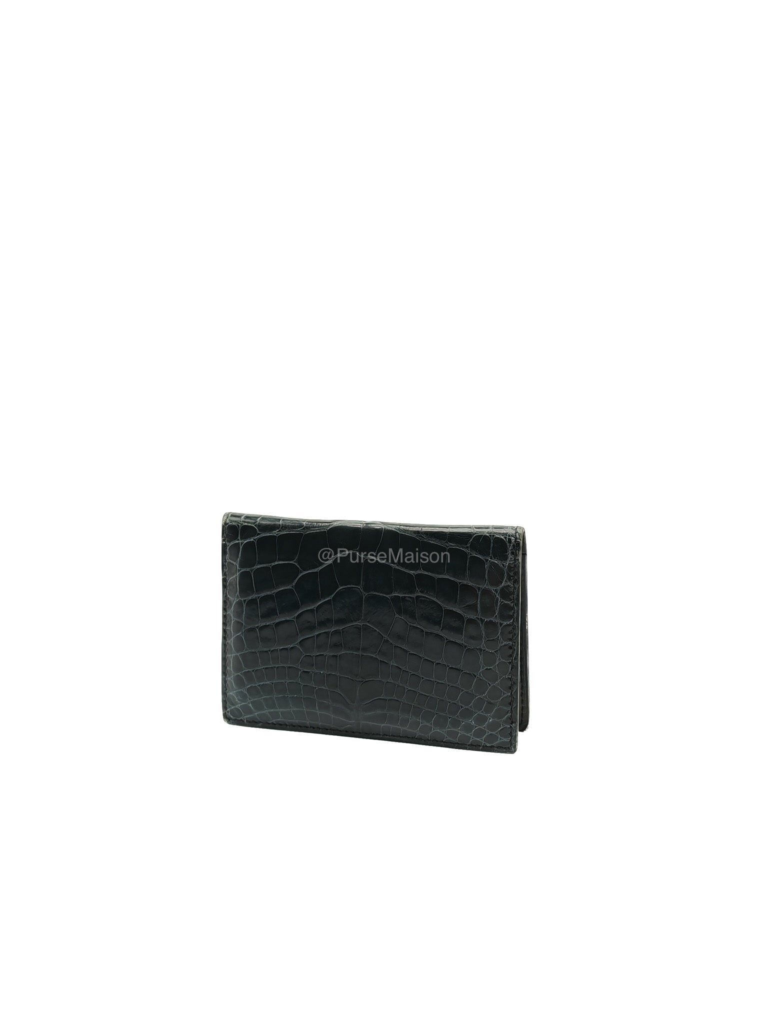 Hermes Card Holder in Vert Fonce Shiny Alligator Leather Stamp Y(2020)