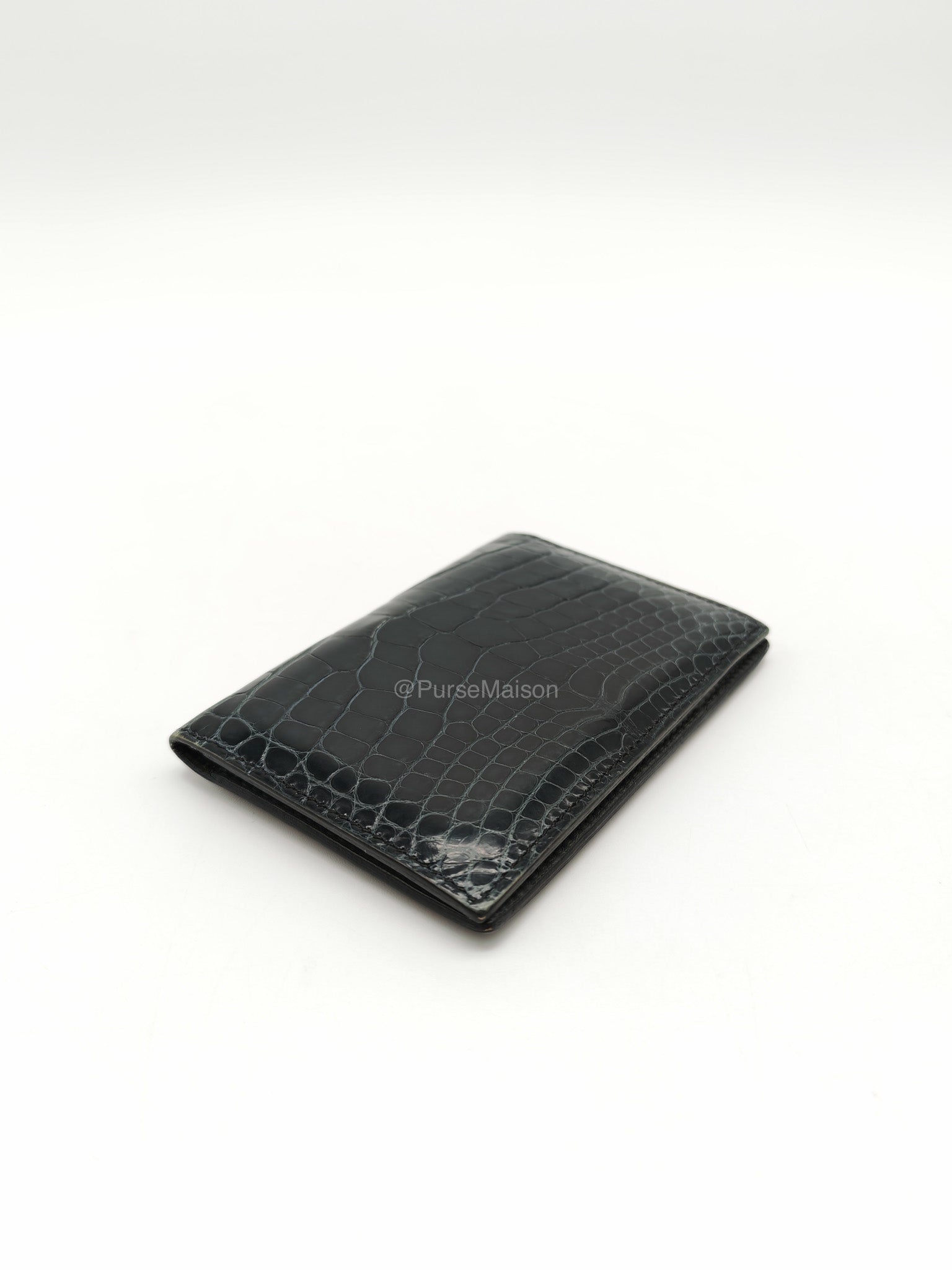 Hermes Card Holder in Vert Fonce Shiny Alligator Leather Stamp Y(2020)