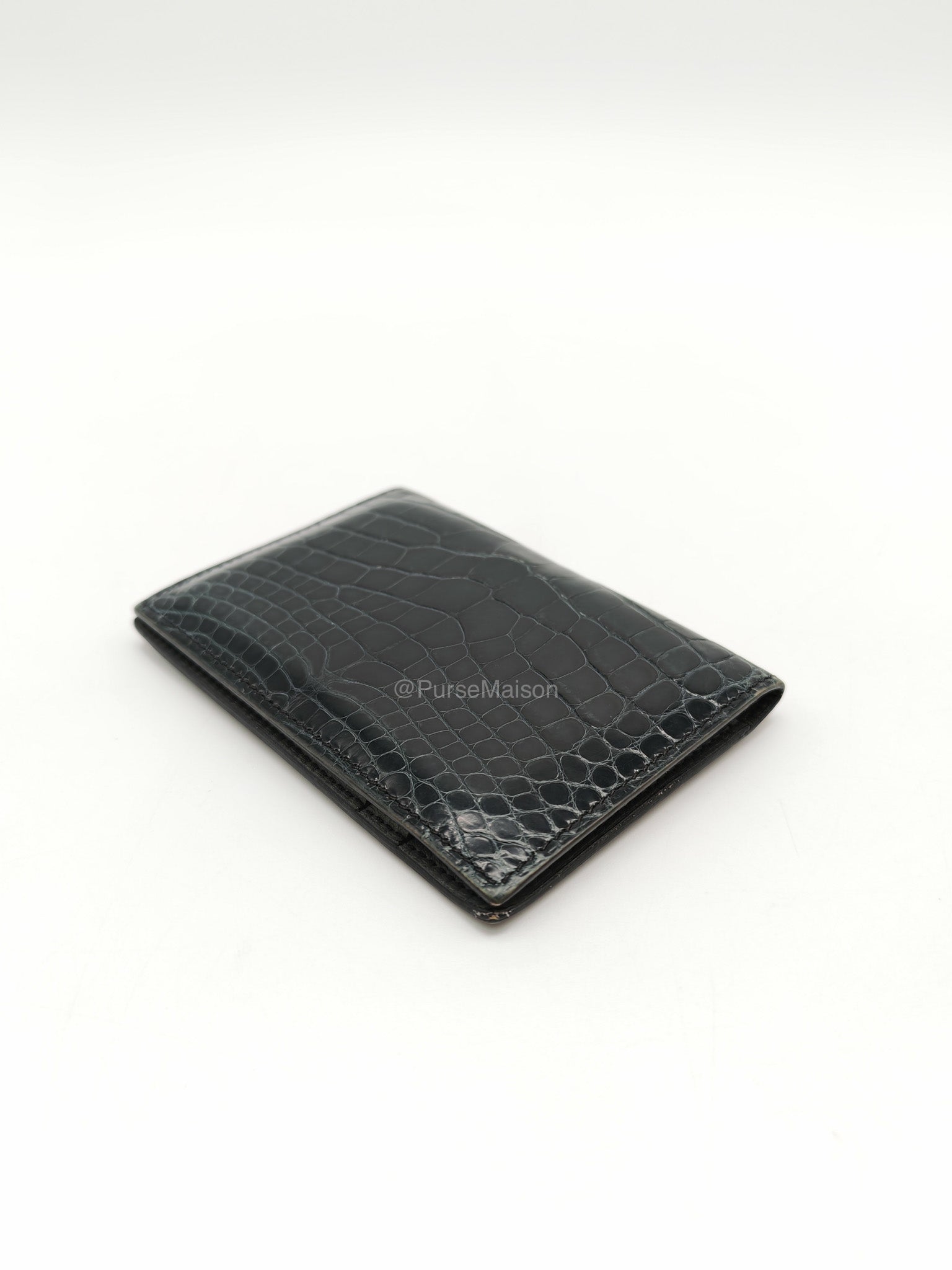 Hermes Card Holder in Vert Fonce Shiny Alligator Leather Stamp Y(2020)